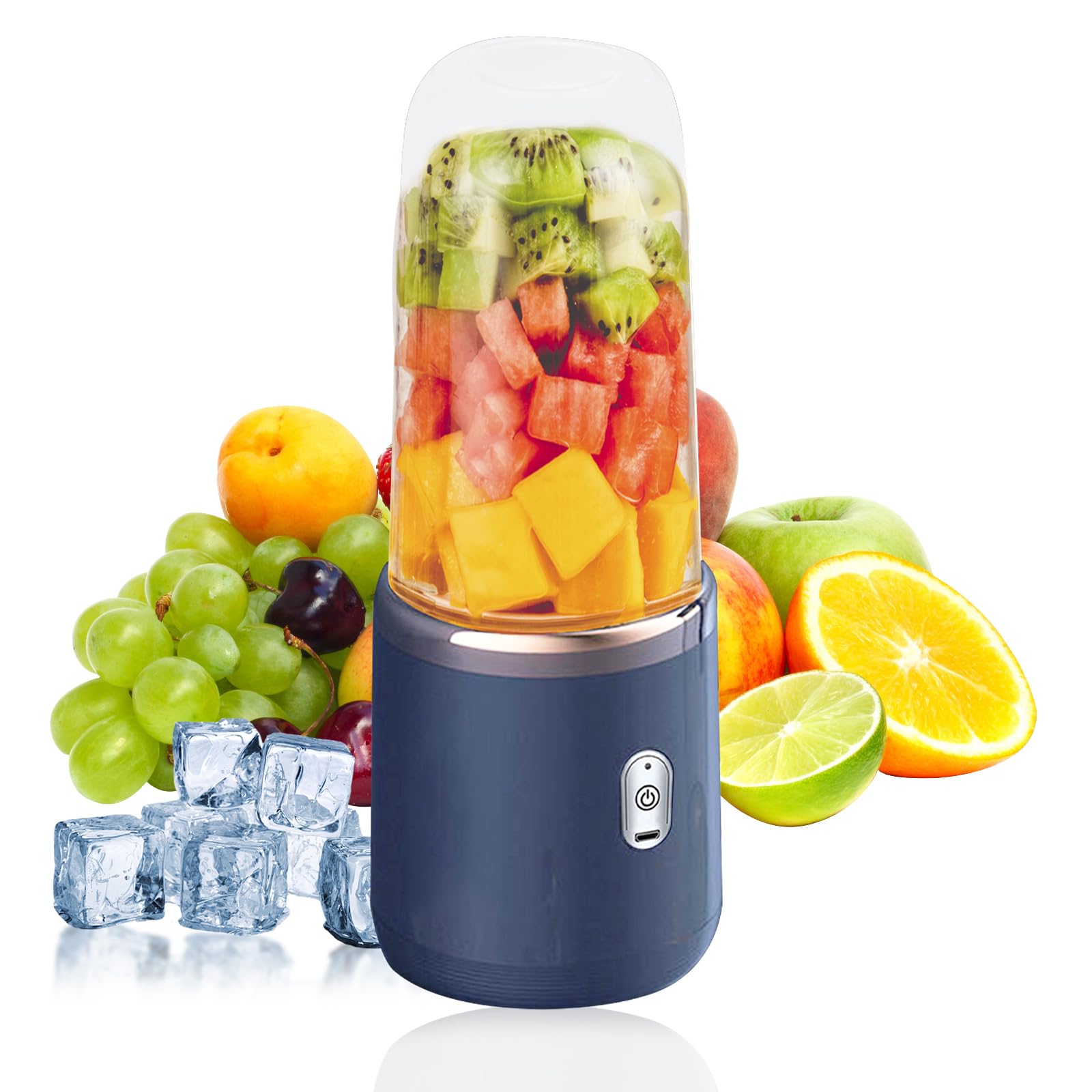 GarqitwanPortable Juicer, Mini Smoothie Blender, Smoothie Maker with Six Blades and USB Charging, Veggie Juicer Cup Suitable for Baby Food, Home, Travel, Fitness, Outdoor Sports, 400ML (Blue)