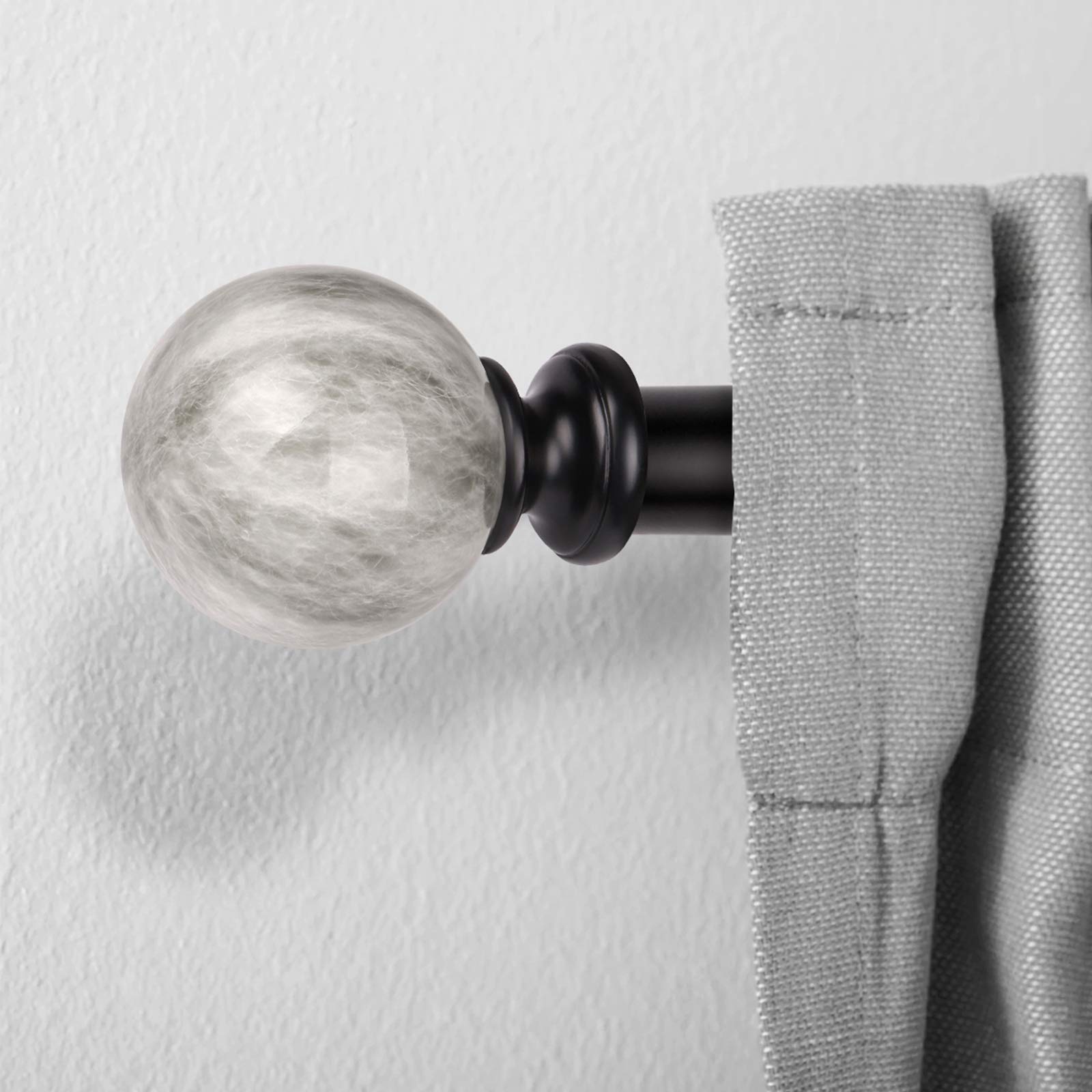 KNOBWELL 4 Pack 3/4" Inch Curtain Rods Single Window Rod, Globe Ball Finials, 22 to 42 Inches, Black Cafe Window Rods