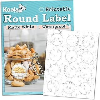 Koala Round Labels 2 Inch, Waterproof Printable Circle Labels for Inkjet and Laser Printer, Matte White, 240 Round Sticker Labels for Brand Logo Stickers, Bottle, Jar Labels