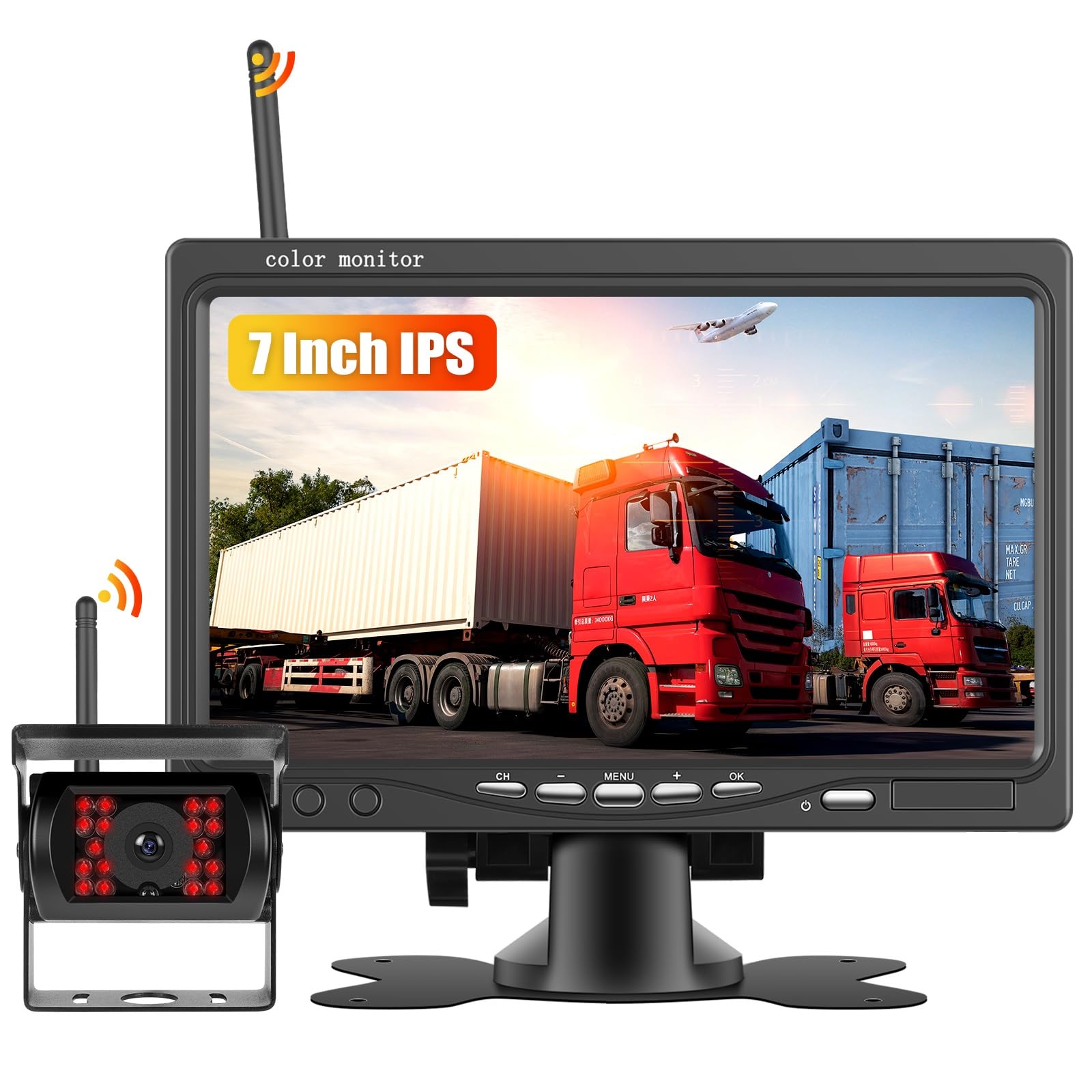 CAMECHO 7 Inch Wireless Backup Camera for Truck, HD 1080P Rear View Camera Monitor, Night Vision 18-LED Reverse Camera, BSD, Back Up Camera System for Car, Pickup, Trailer, RV, Camper, SUVs