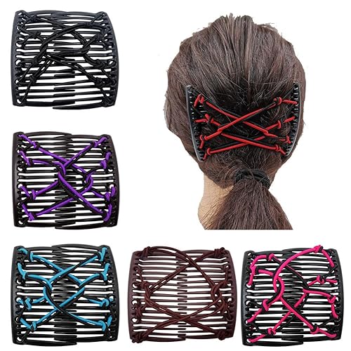 Miniatura 3 de LOVEF 6 peines mágicos dobles para el cabello, peine lateral elástico para mujeres y niñas, pinzas elásticas para el cabello, accesorios para el