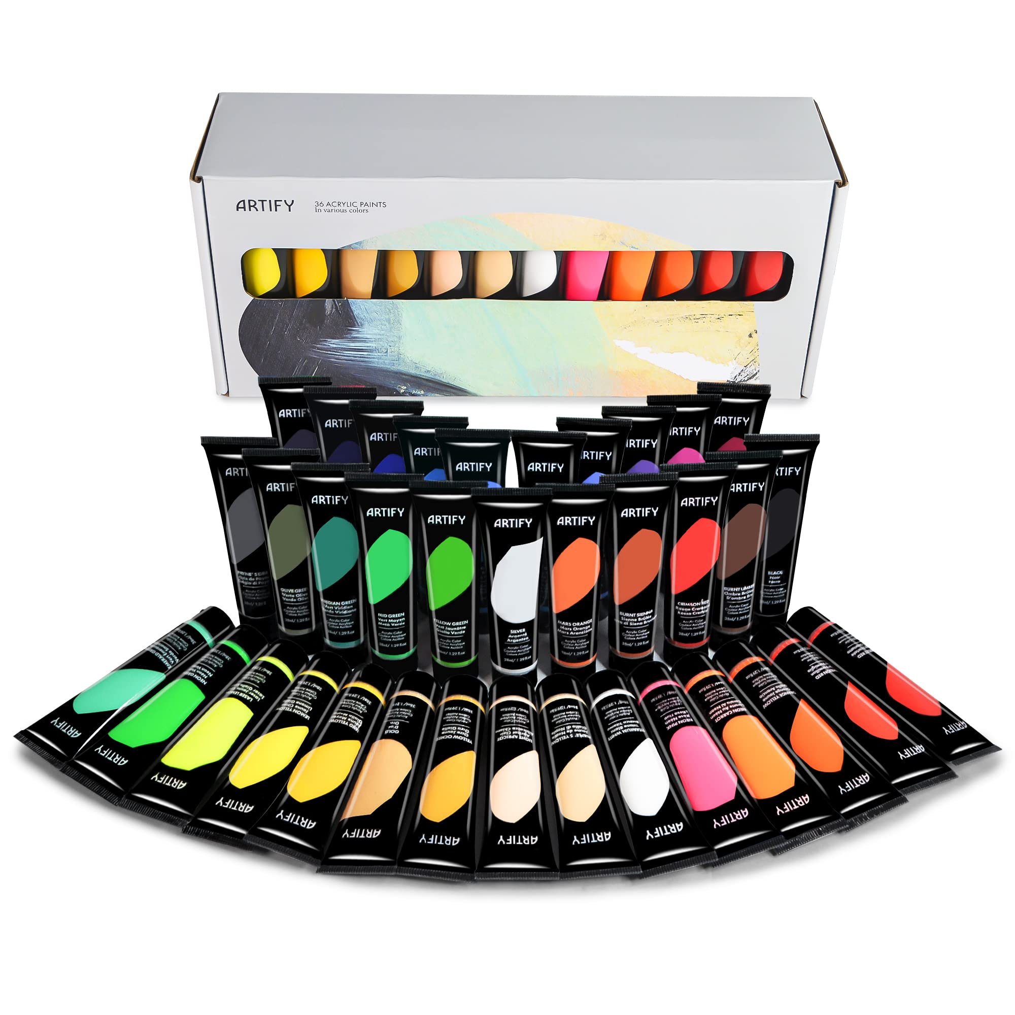 Amazon.com: ARTIFY Acrylic Paint, Set Of 36 Color (1.29 oz, 38ml