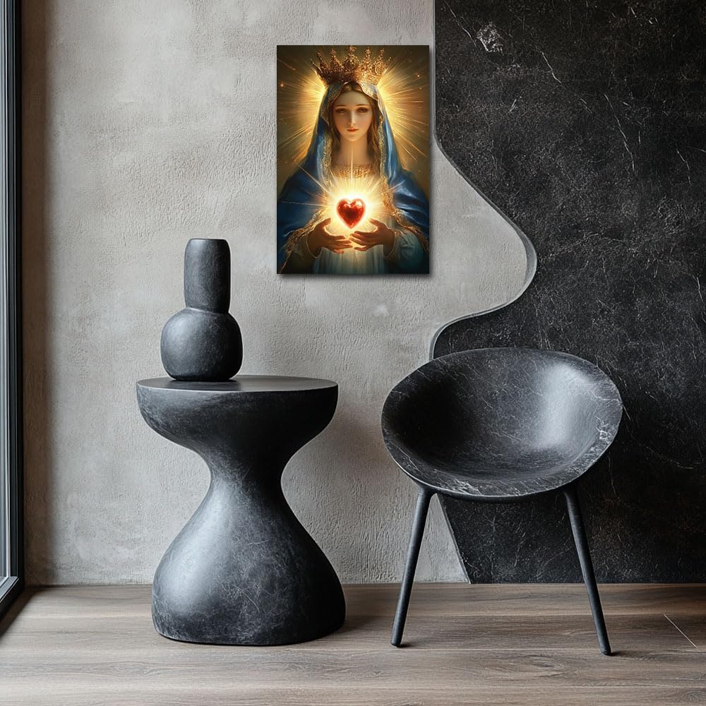 Virgin Mary Canvas Wall Art Sacred Heart of Mary Picture Prints Virgin Mary Pictures Prints Catholic Framed for Living Room Decor（Jesus-4,12x18inch (30x45cm)