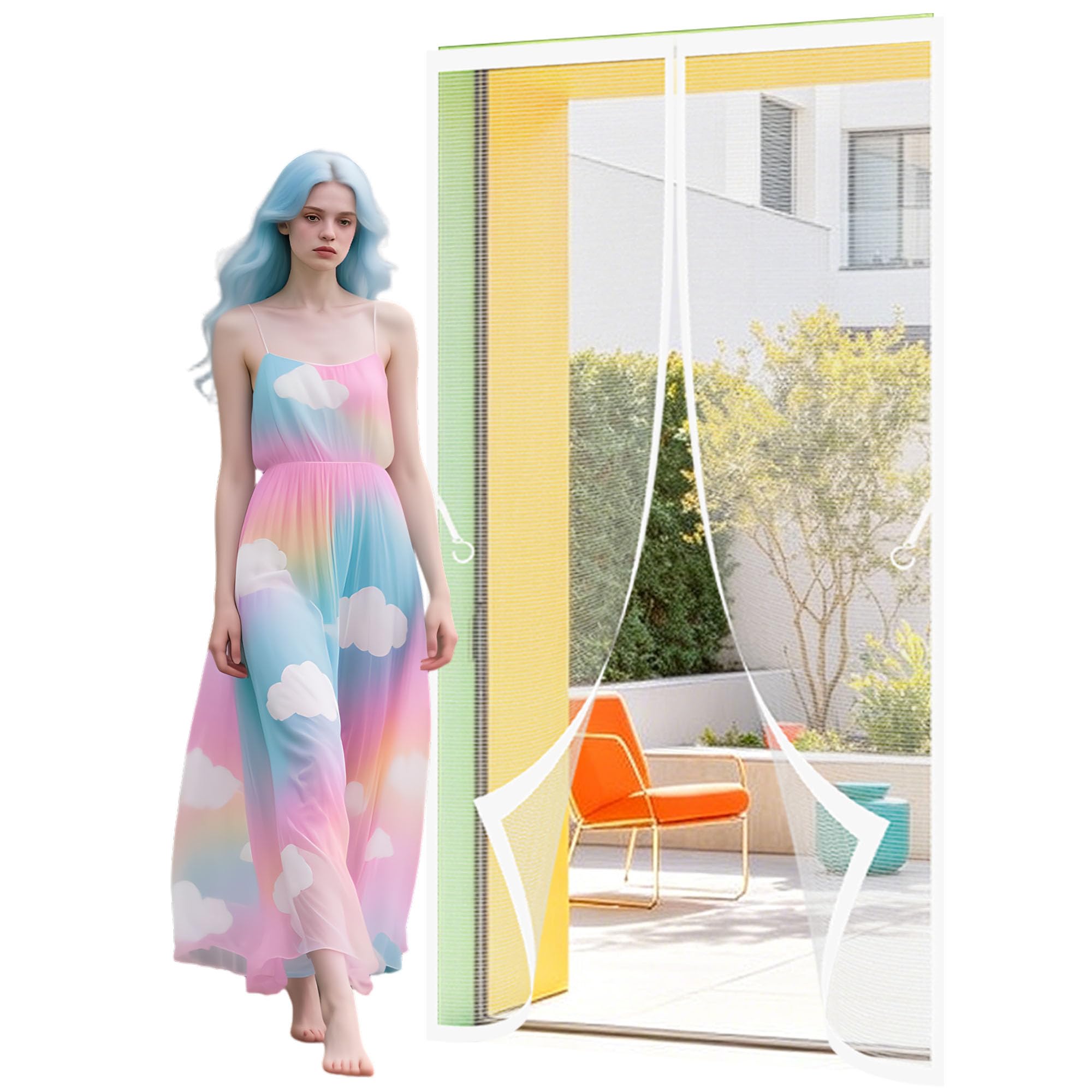 Magnet Fly Screen Door Insect 130 x 196 cm Automatically Closes Magnetic Screen Fly Doors Keeps Bugs Out Suitable for Patio Room Balcony Bedroom, White