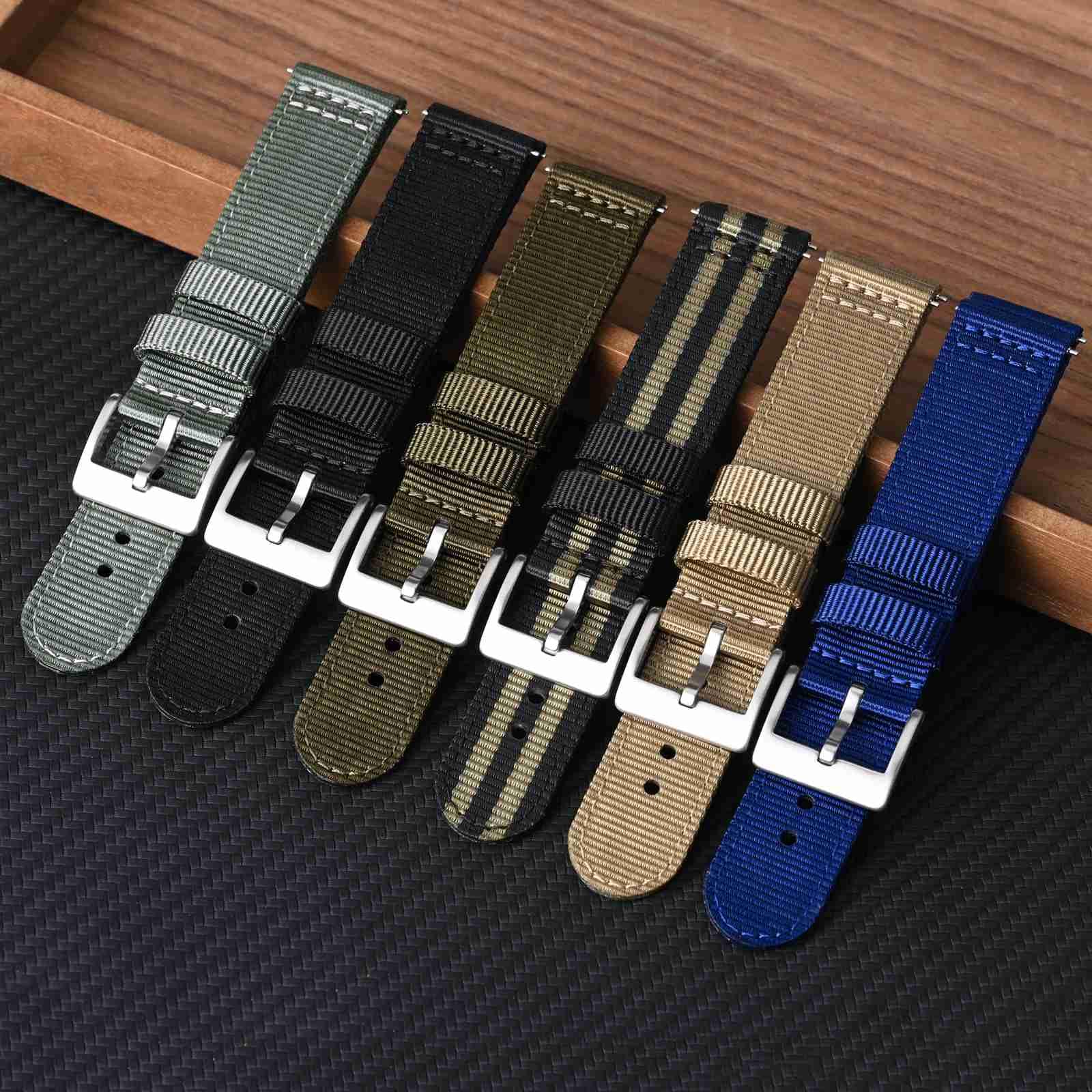 BISONSTRAP Correas de Nailon Militar, Correas de Reloj para Hombres, Liberación Rápida, Hebilla Cepillada, Ancho de Correa 18mm 19mm 20mm 22mm
