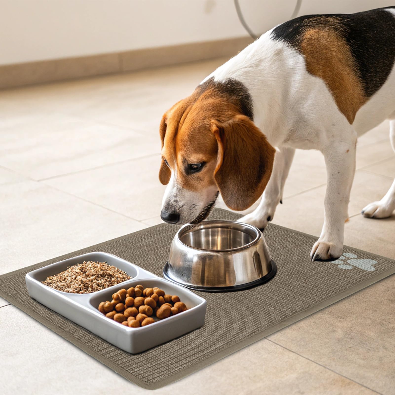 PUPTECK Tappetino per cibo per cani, tappetino assorbente per cibo e acqua, tovaglietta antiscivolo per cani, impermeabile, accessori per animali domestici, cachi, XL