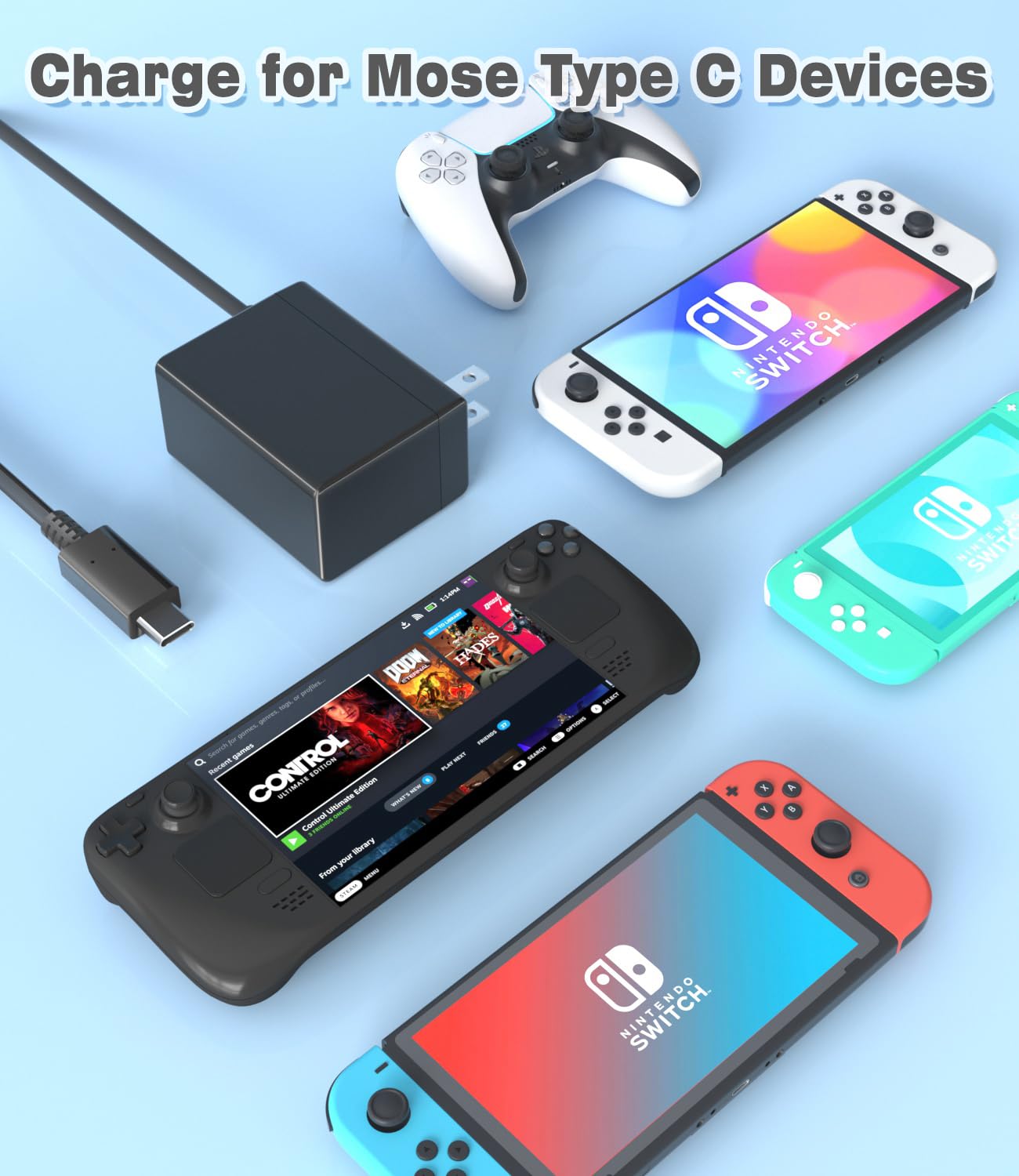 Switch Charger for Nintendo,45W AC Power Supply Adapter Compatible with Switch Lite OLED/Steam Deck,Fast Charge Support Switch TV Dock Mode Output 15V3A with 5FT USB Type-C Charging Power Cord Cable — view 4