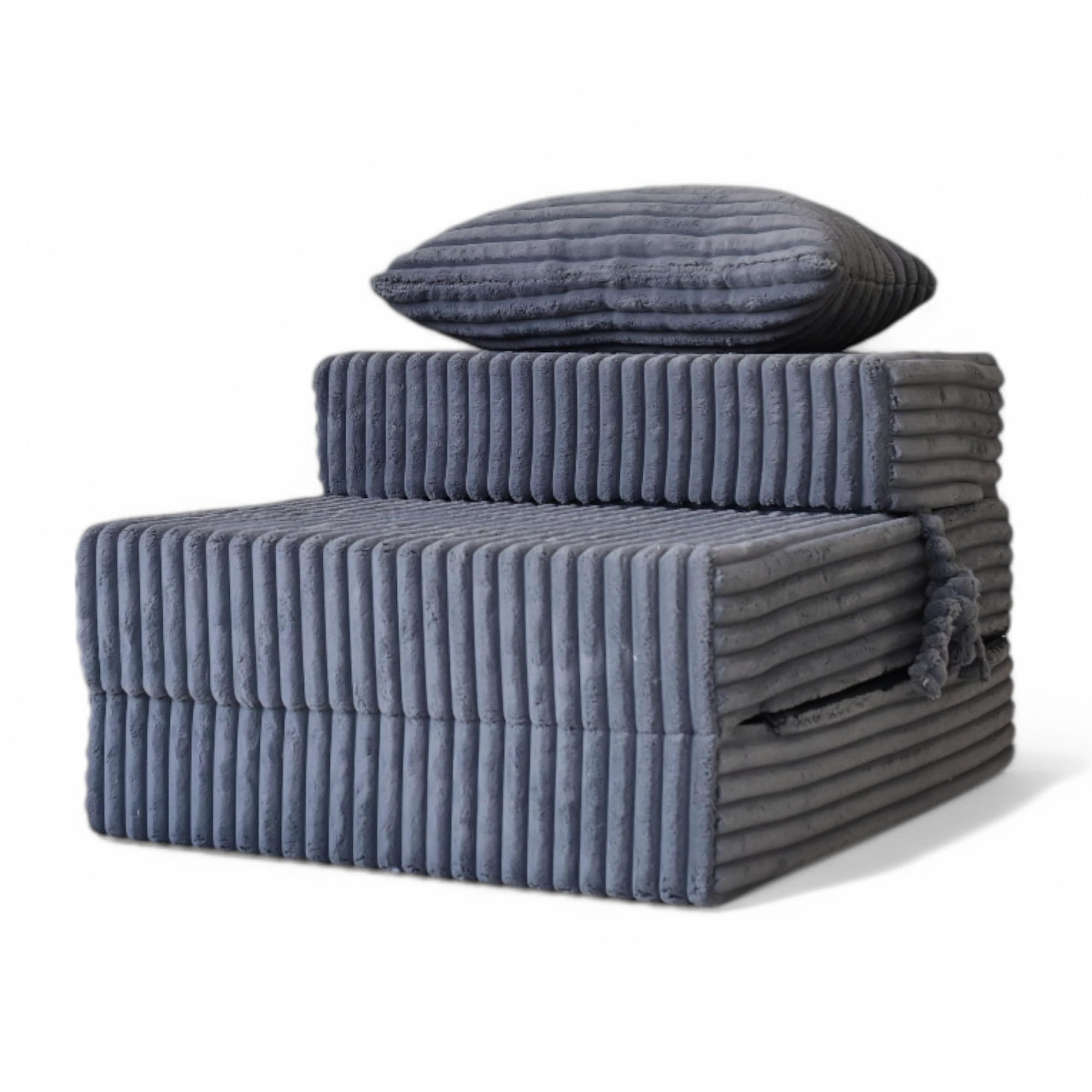 Odolplusz Składany materac premium 70 x 205 x 15 cm, 3-częściowy z wyjmowanym pokrowcem, bardzo gruba pianka 15 cm, dla gości i w podróż (grafitowy)
