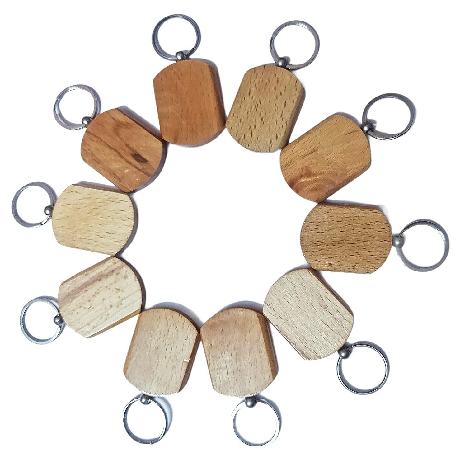 Vnockd Wooden Keychain For Diy Projects - Laser Engravable, Printable & Writable (Regular Shape, Pack Of 10)