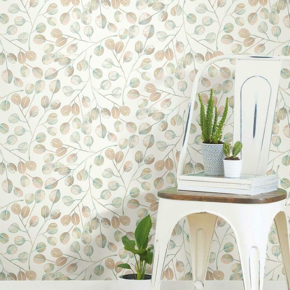 RoomMates RMK11654WP Cat Coquillette Eucalyptus Pink and Green Peel and Stick Wallpaper