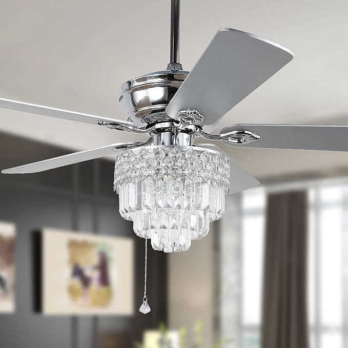YYEHON 52″ Crystal Ceiling Fan with Lights and Remote Control, Modern