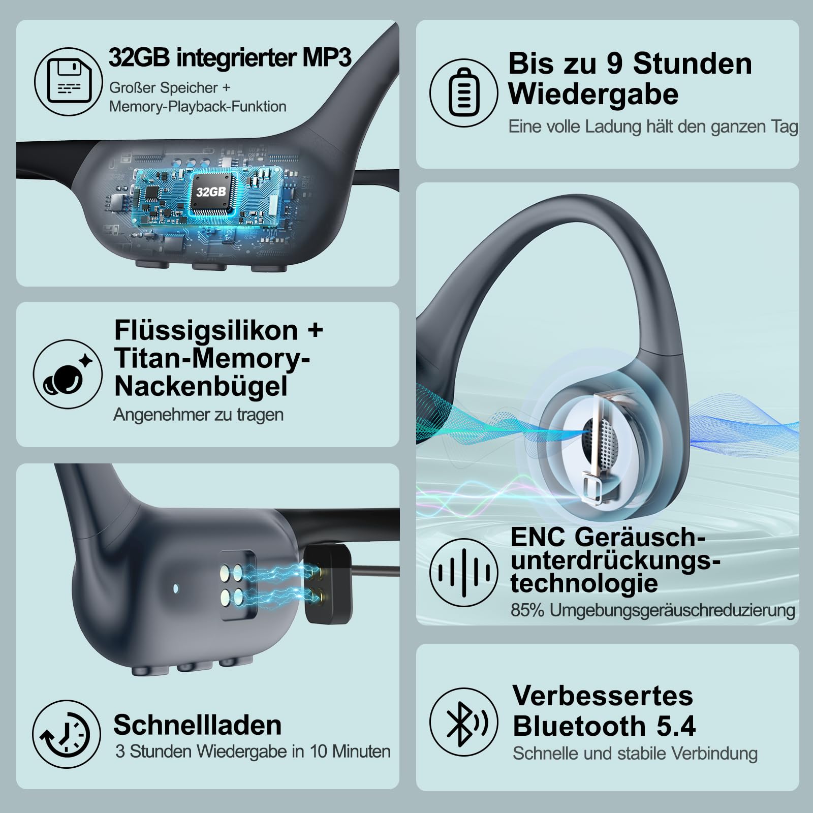Kopfhörer Schwimmen – Knochenschall Kopfhörer Bluetooth 5.4, IPX8 Wasserdichte Sportkopfhörer mit MP3-Modus, Unterwasser Open Ear kopfhörer mit 32 GB Speicher, Leicht & Sicher für Laufen (Grau)