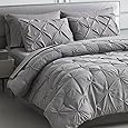 JOLLYVOGUE Ivory Queen Size Comforter Sets 7 Pieces, Pintuck Bed in a Bag Comforter Set for Bedroom, Bedding Comforter Sets with Comforter, Sheets, Ruffled Shams & Pillowcases