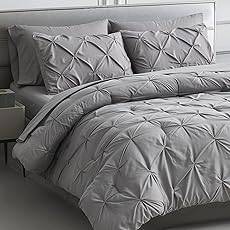 JOLLYVOGUE Ivory Queen Size Comforter Sets 7 Pieces, Pintuck Bed in a Bag Comforter Set for Bedroom, Bedding Comforter Sets with Comforter, Sheets, Ruffled Shams & Pillowcases