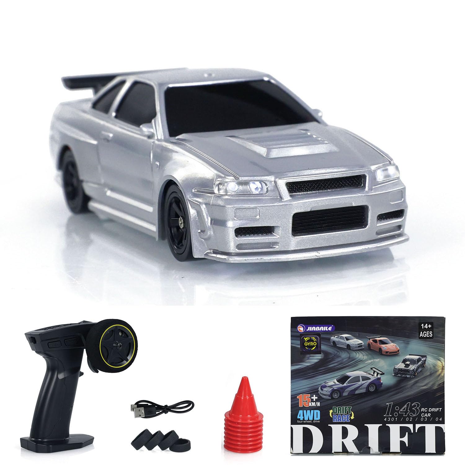 TOUCAN RC HOBBY 1:43 Ready to Run Race Car Gyro Drift Car 4WD Traffic Cones Mini Toy for Boys,US in Stock