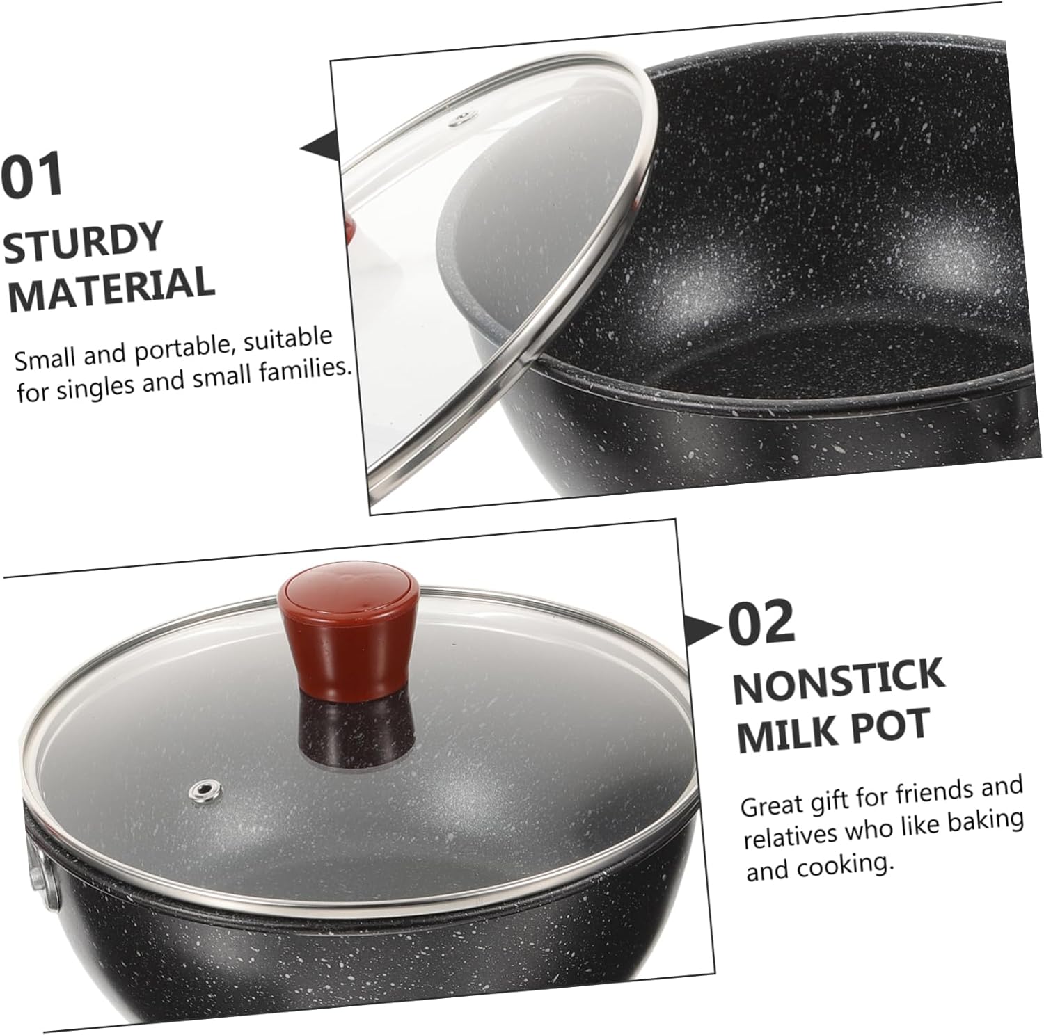KICHOUSE Wood Handle Nonstick Warming Pot with Lid Lightweight Kitchen Pot for Home Use Versatile Metal Design