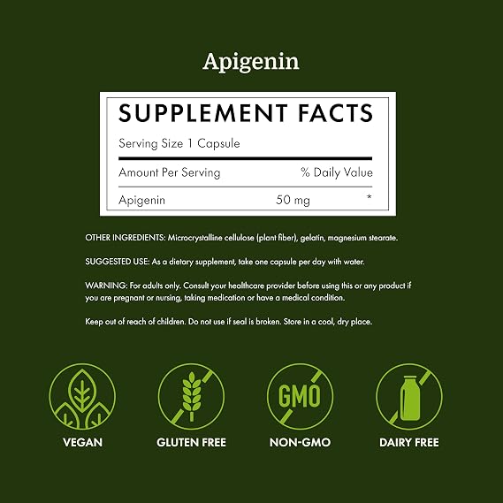 Swanson Apigenin Supplement for Sleep Support, 50 mg, 90 Vegan Caps