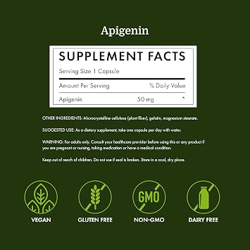 Swanson Apigenin Supplement for Sleep Support, 50 mg, 90 Vegan Caps