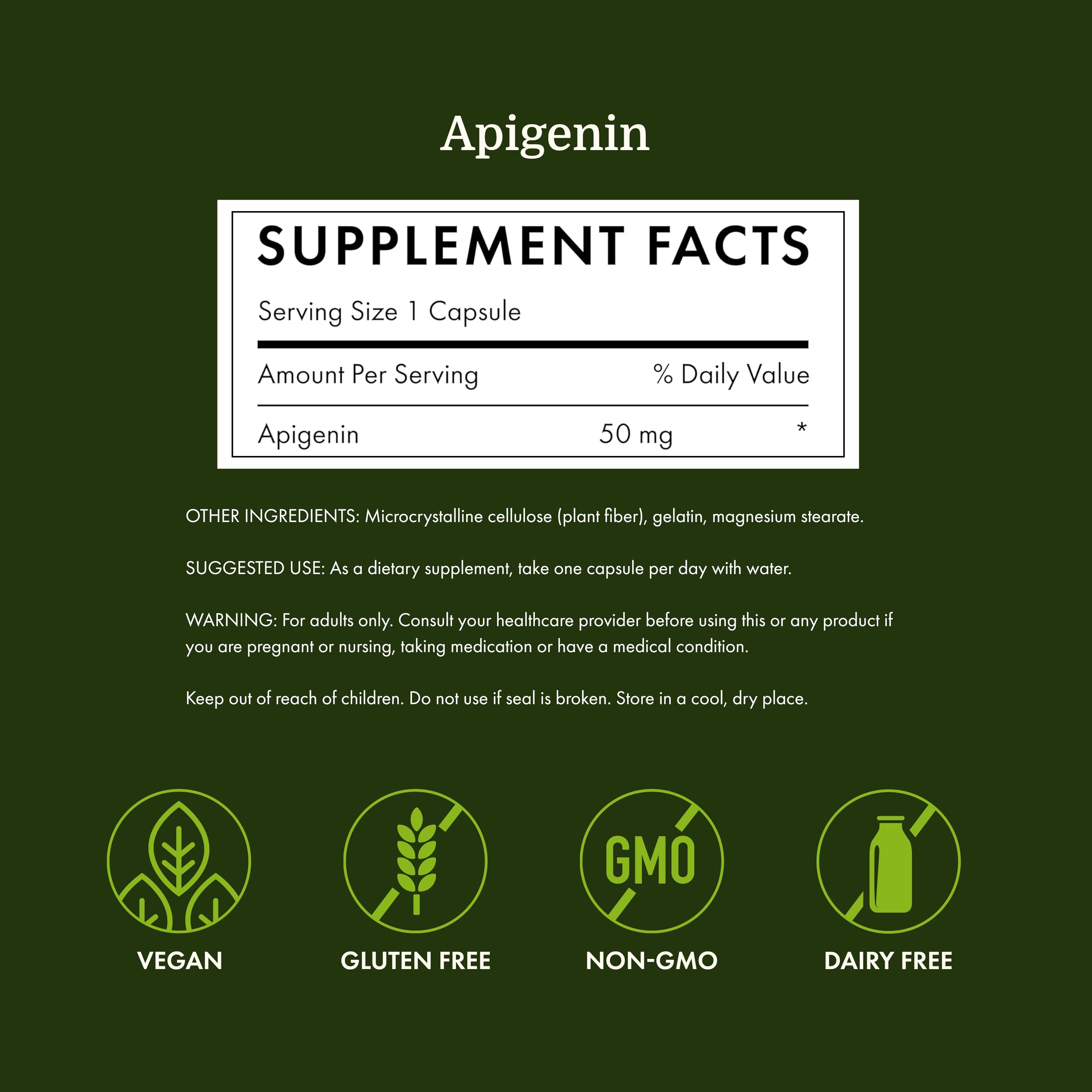 Swanson Apigenin Supplement for Sleep Support, 50 mg, 90 Vegan Caps — Amazon image 4