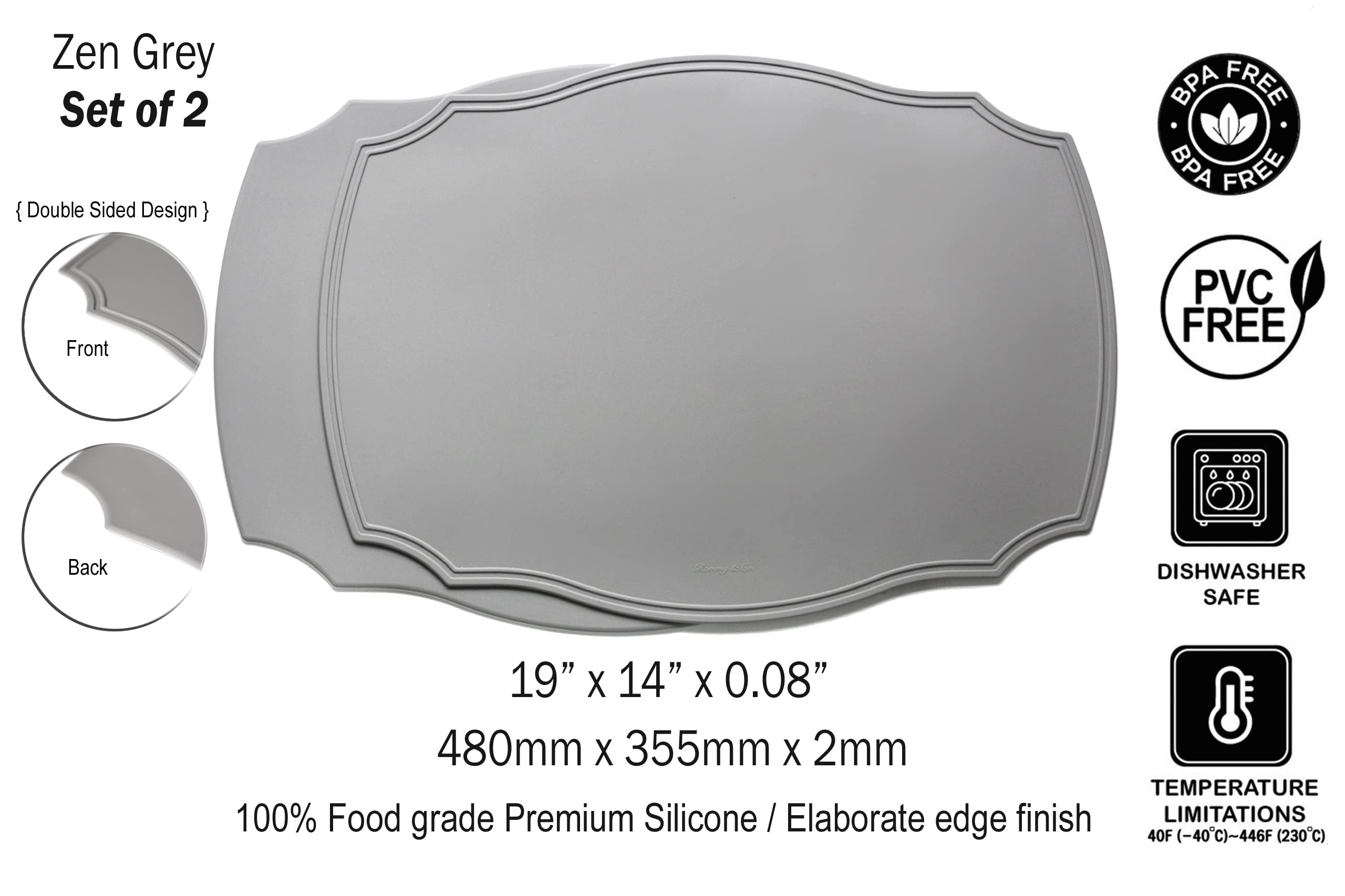 Rommy & Co. 2-częściowy zestaw podkładek z silikonu klasy premium (Zen Grey)