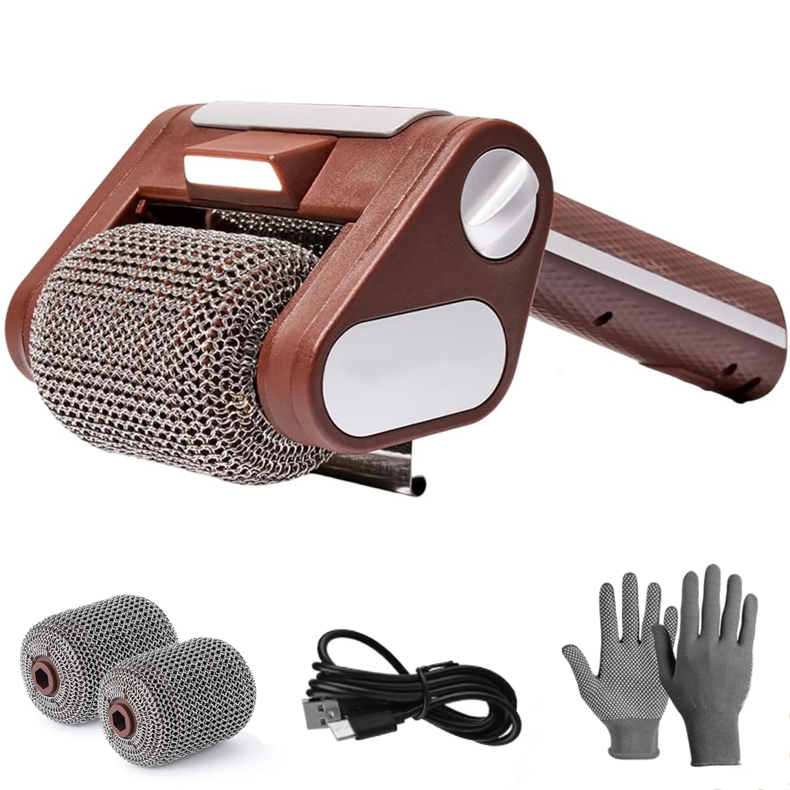 Cepillo eléctrico para parrilla, limpiador inalámbrico de parrilla de barbacoa con luz LED, rodillo de acero inoxidable de 350 rpm, herramienta de limpieza recargable sin cerdas para parrillas de