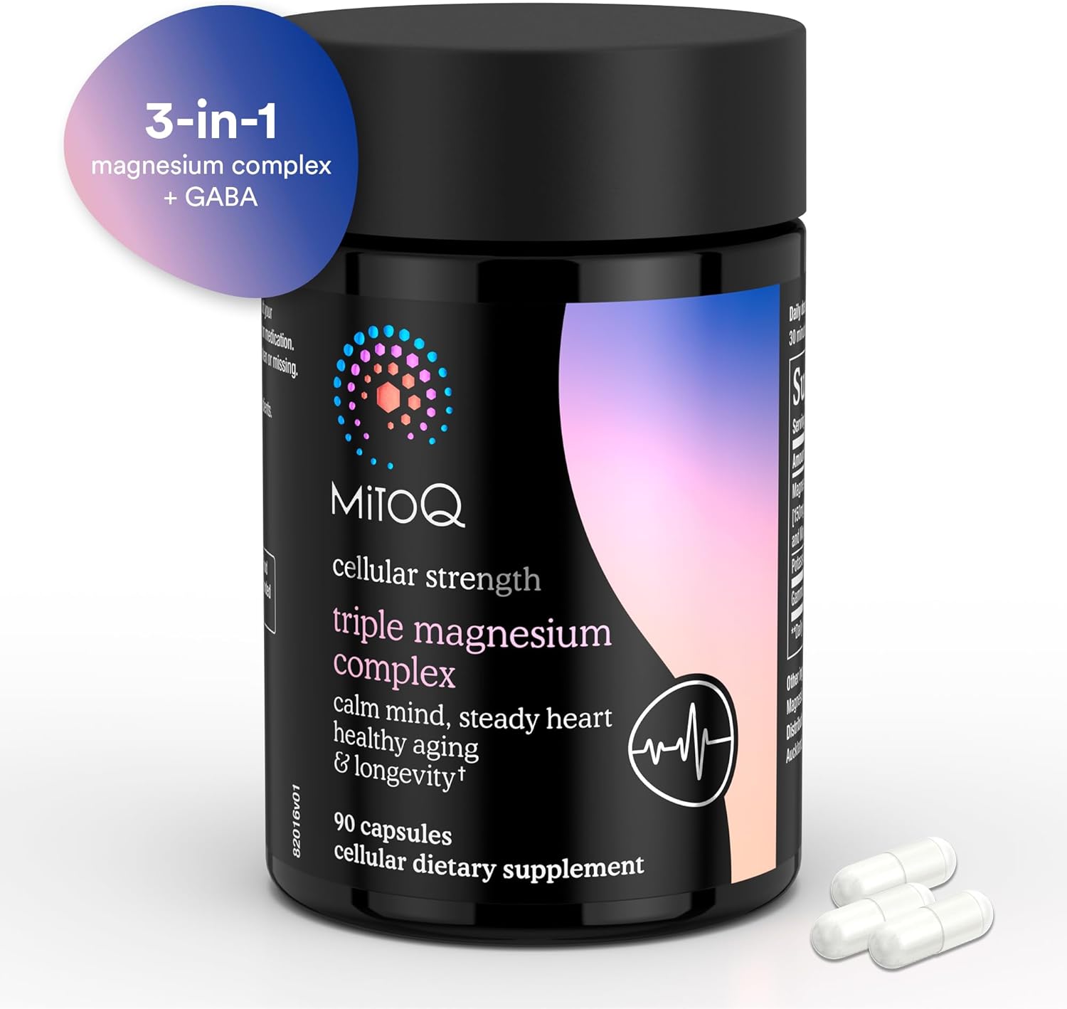 MitoQ Triple Magnesium Complex | Magnesium Glycinate, Taurinate, Oxide with GABA for Heart Health, Stress Management, & Deeper Sleep | High Absorption | 90 Capsules