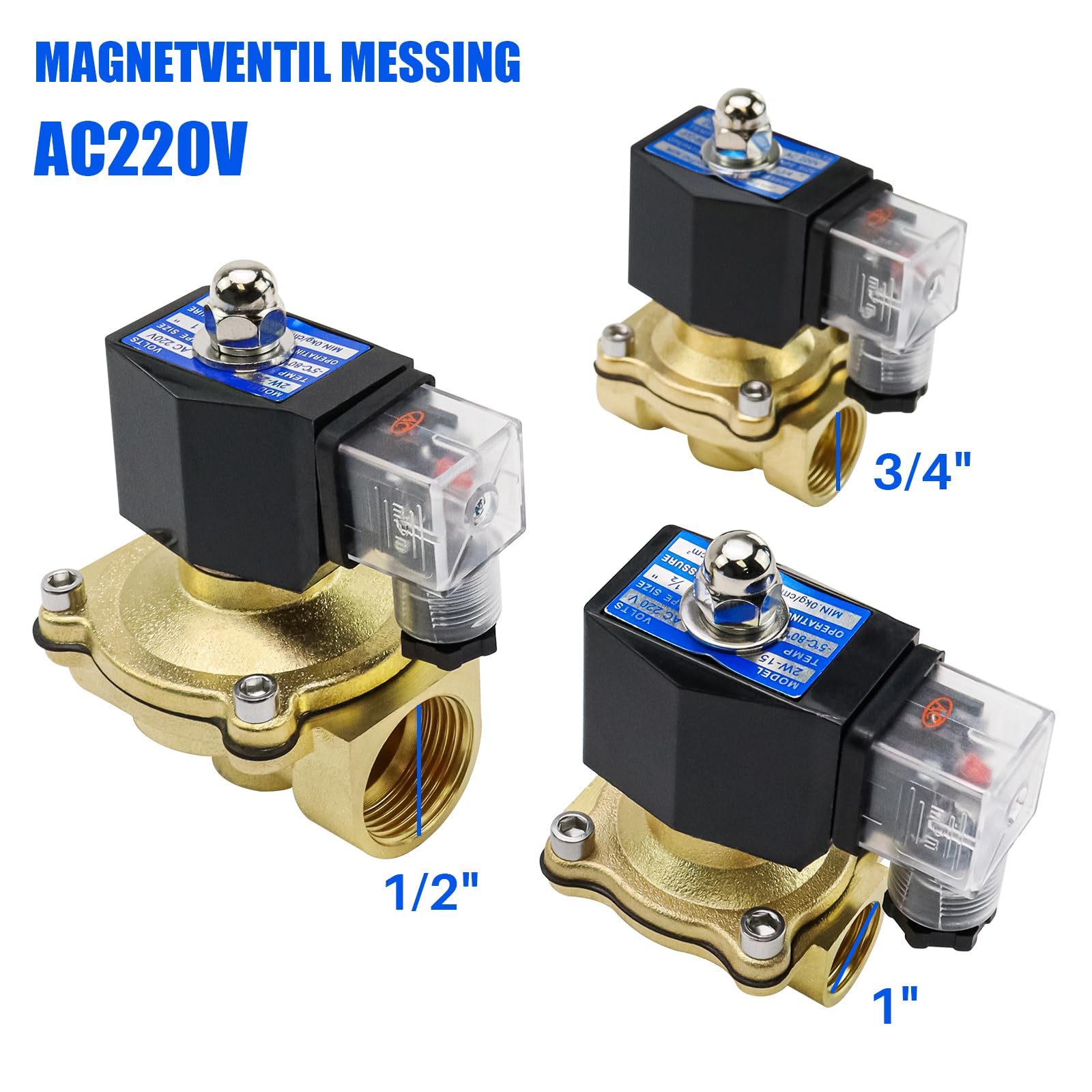 Produktbild von Magnetventil Messing – 1/2 Zoll, 220V AC, Normalerweise Geschlossen, Für Wasser, Öl, Luft & Dampf