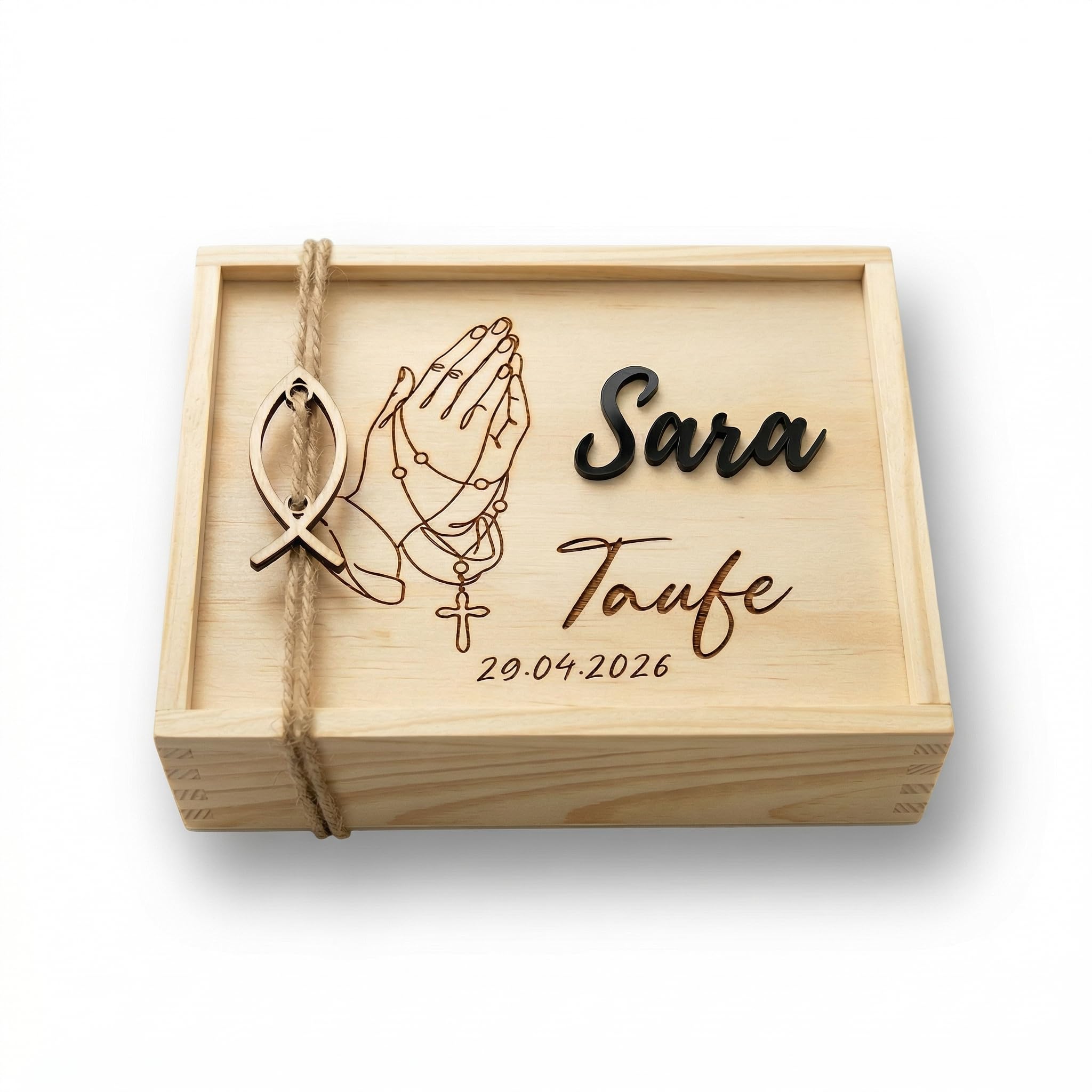Yuweli Taufe Geschenk Holzbox personalisiert mit Name und Datum zur Taufe junge mädchen, Taufe Geldgeschenk Box mit Lasergravur, Taufgeschenk HB