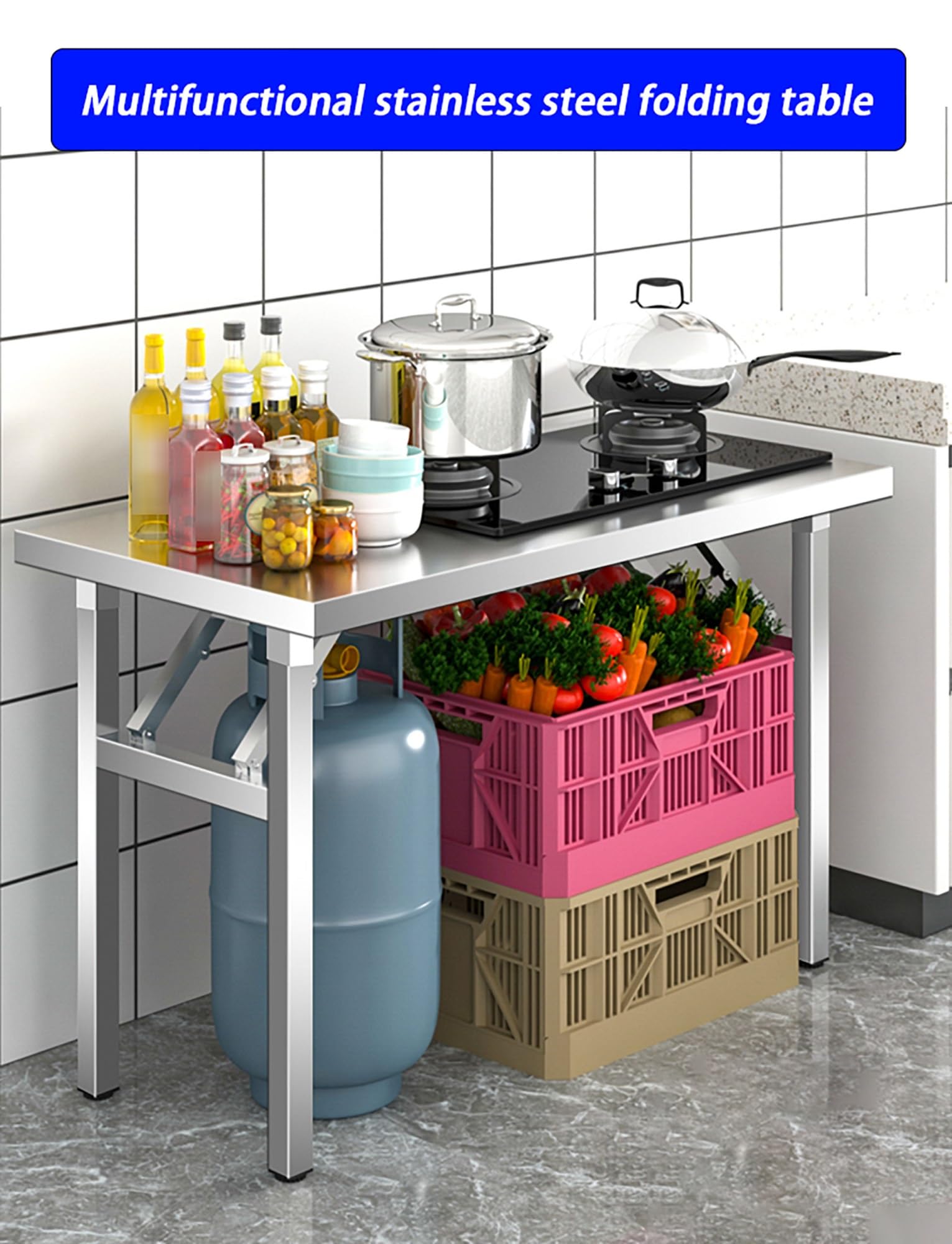 Table pliante en acier inoxydable, table de travail portable robuste pour utilitaire, cuisine commerciale, préparation de restaurant, garage