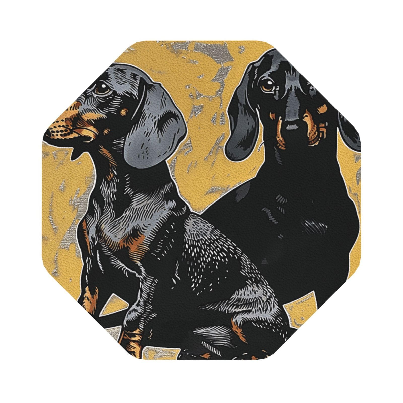 dachshund Print Leather Coaster Set of 6, Octagon Coasters Table Decorative Coffee Cup Beverage Coasters Wine Beer Bar Coasters for Hot Drinks Table Protection