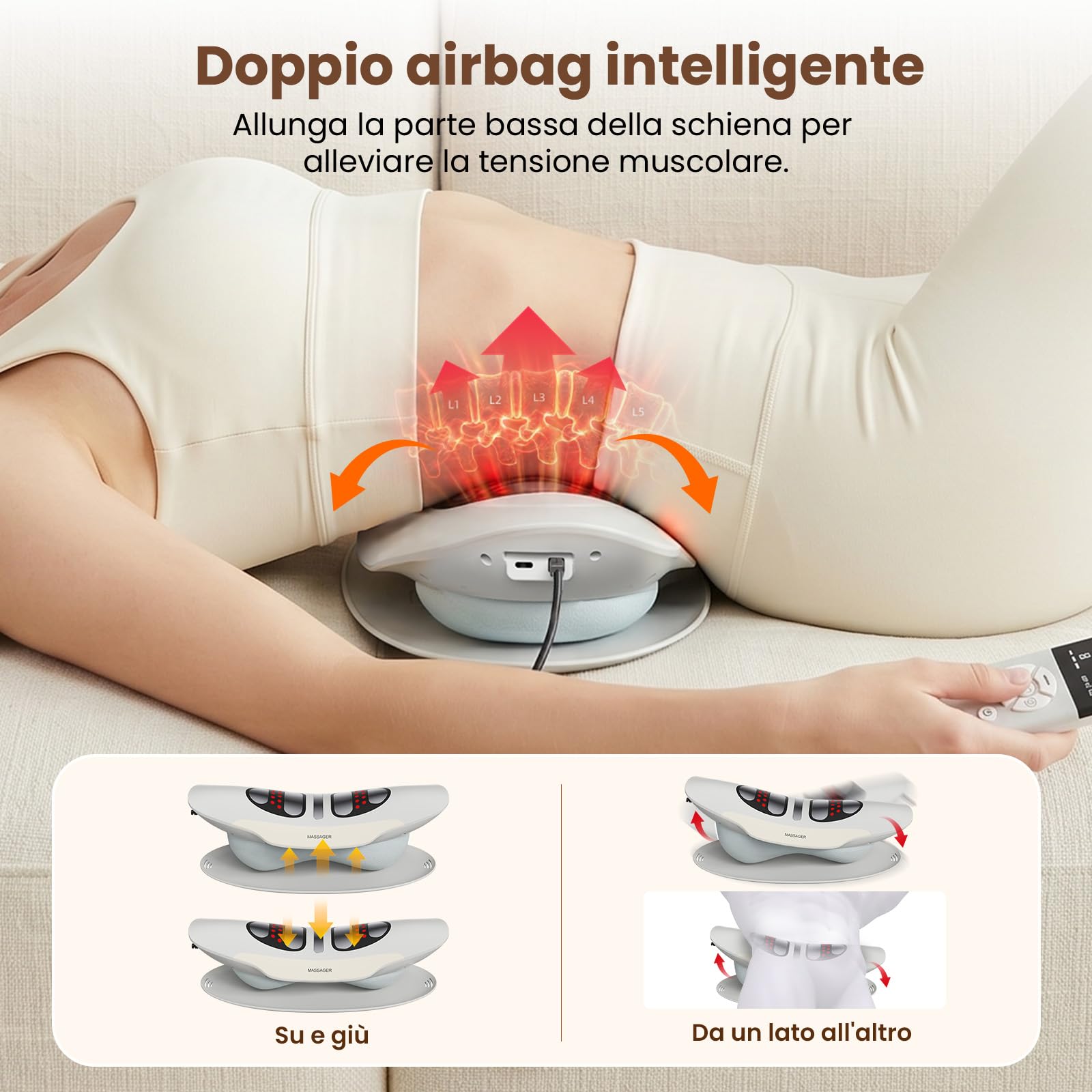 Dispositivo di Trazione Lombare, Massaggiatore Intelligente per Lombare, Sollievo Dolore Schiena & Sciatica, Allungamento Colonna con Oscillazione e Altezza Regolabile, Relax
