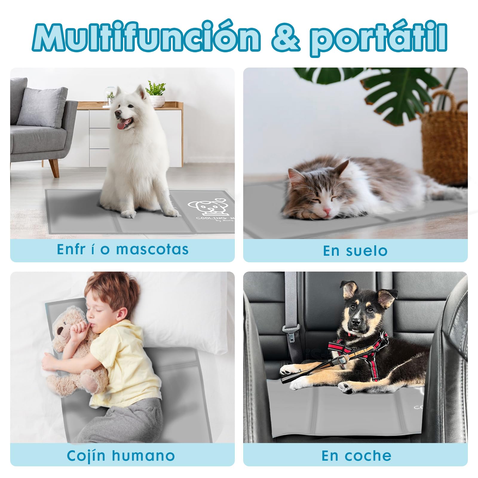 Pawtasy Cama refrescante Perro Manta refrigerante Gatos Cama Fria para Perros Verano Alfombrilla refrigerante Alfombra Colchoneta Ideal para Mascotas Extra Grande, XXL 120 x 80 cm Gris