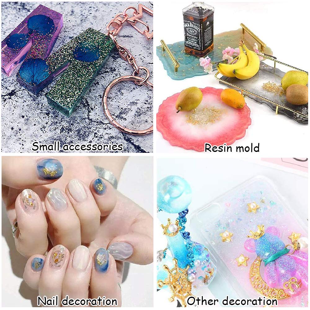 Confezione da 68 accessori in resina epossidica con glitter, paillettes, fiori secchi, adesivi, lamina d'oro, conchiglie, ingranaggi, per artigianato in resina e decorazioni per nail art