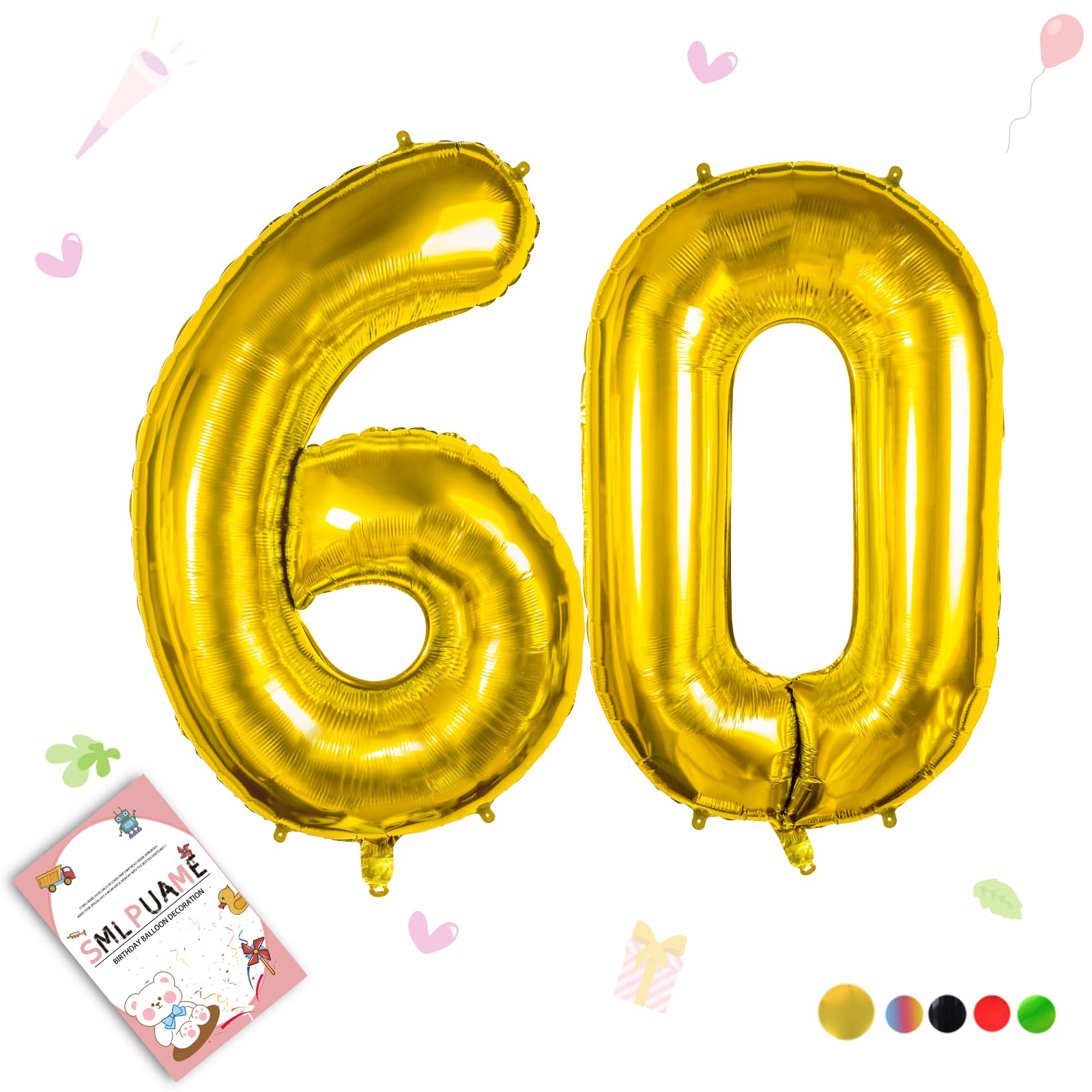 Smlpuame 40 inch Number Balloon 0-9 Gold Large Number 60 Balloons,Digital Balloons for Birthday Party Celebration Decorations Supplies, Helium Foil