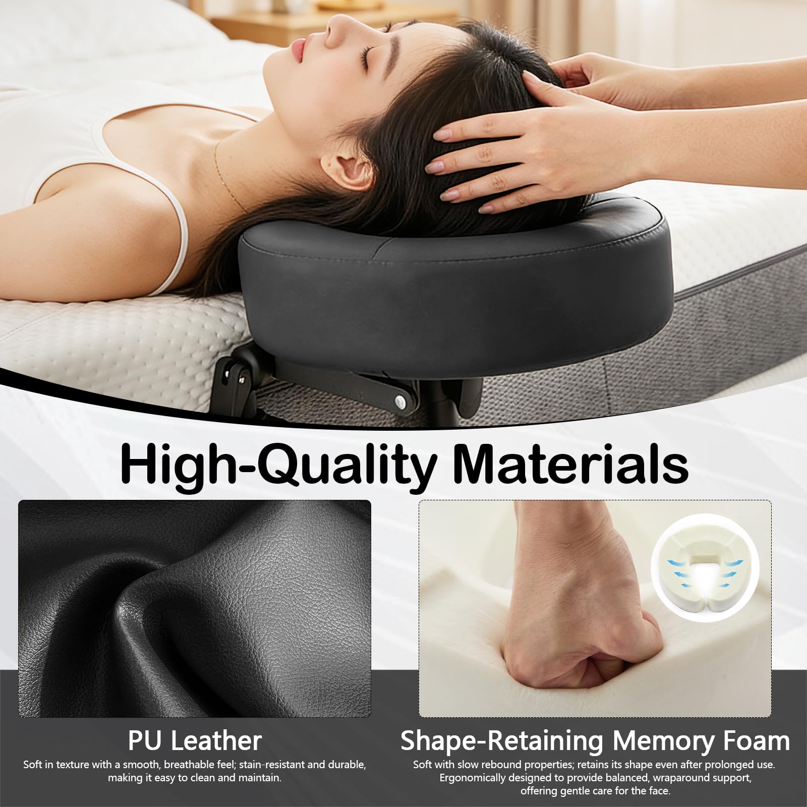 Reposacabezas Masaje Cama, Soporte Facial Ajustable con Cojín de Cara en U Ergonómico de Espuma con Memoria para Camilla Plegable