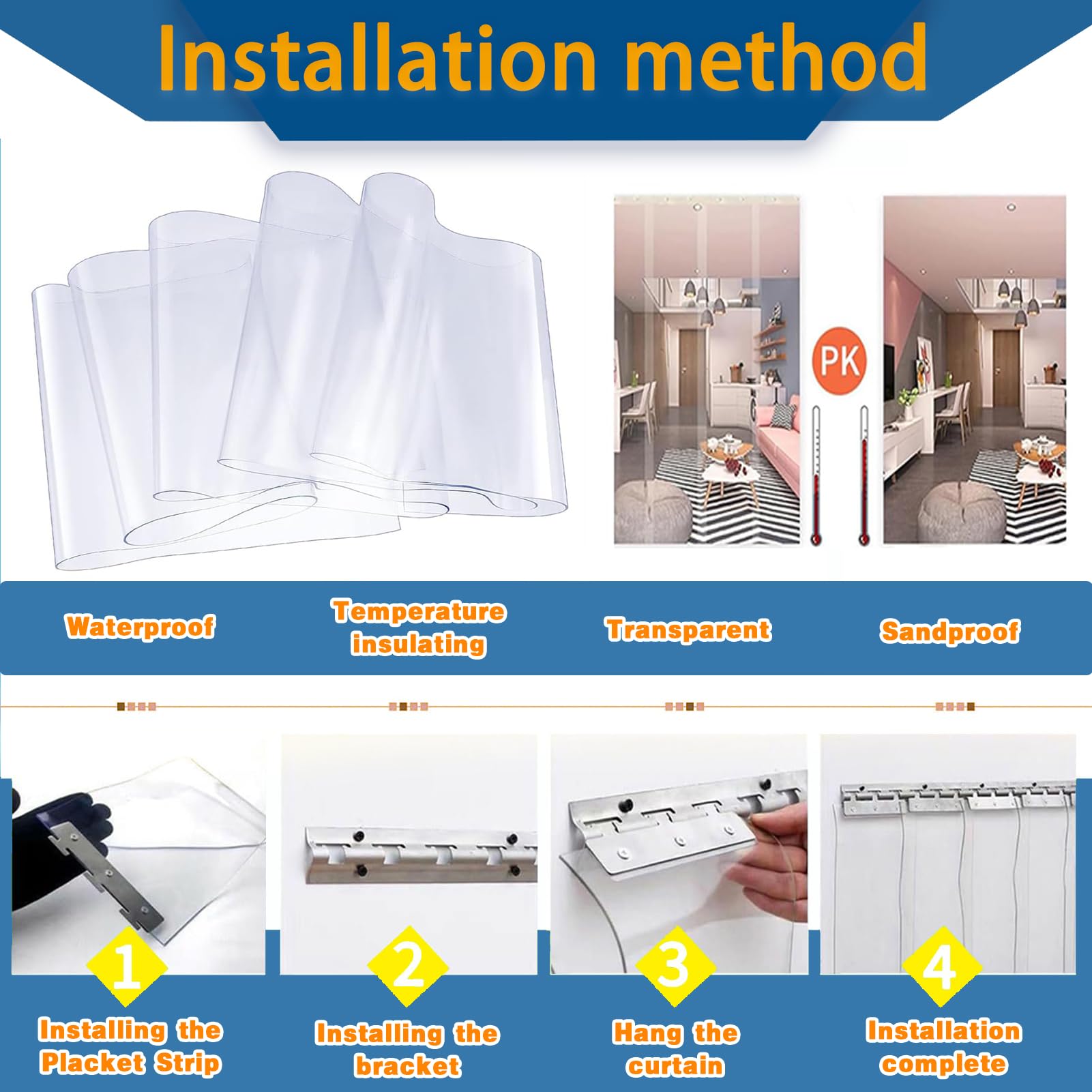 Rideau À Lanières en Plastique Transparent Isolant Rideau Porte Lanieres Convient aux Chambres Froides D'entrepôt, Facile À Installer Thickness:1.6mm Size：H:300 x W:30cm