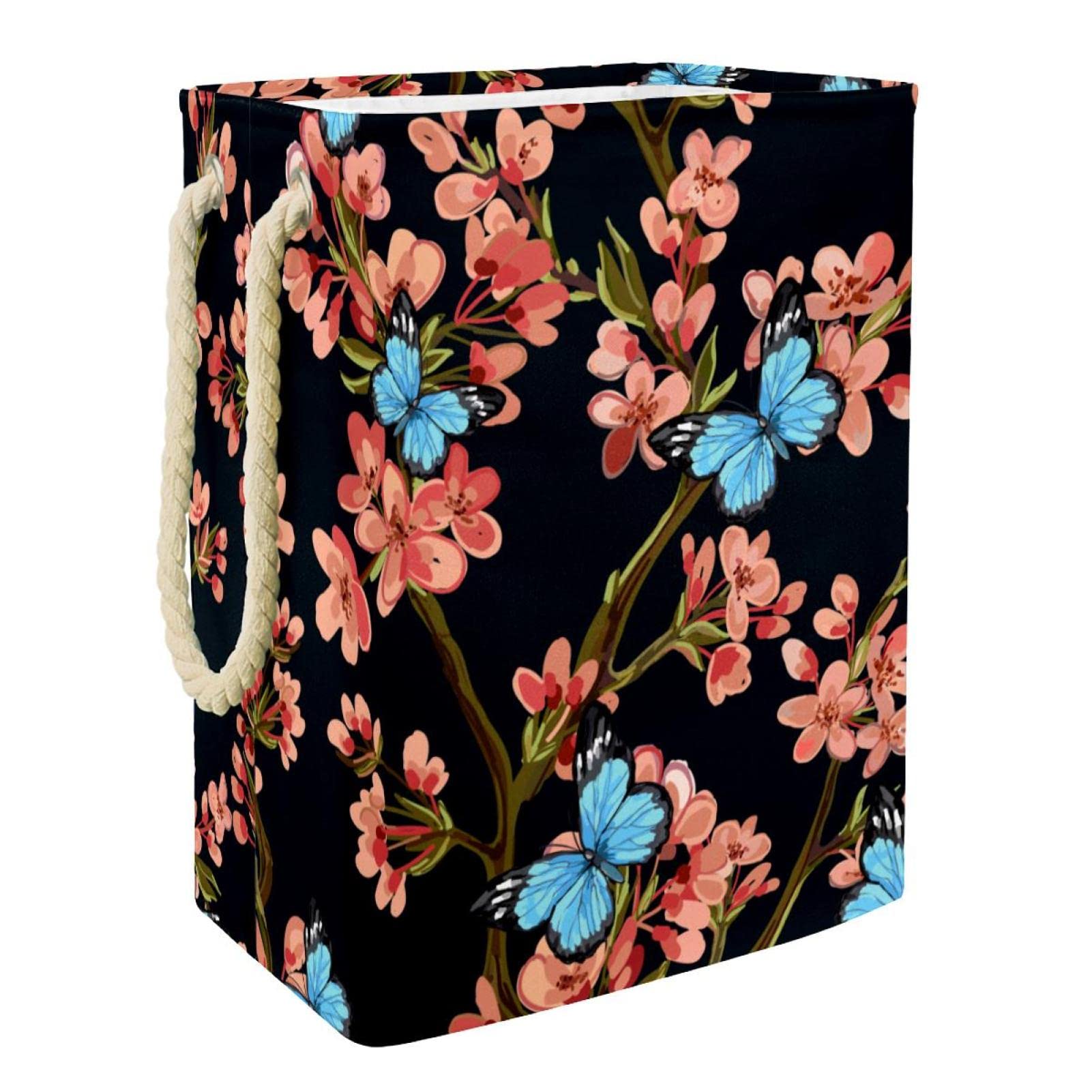 Panier à linge personnalisé en tissu premium aux motifs de fleurs japonaises