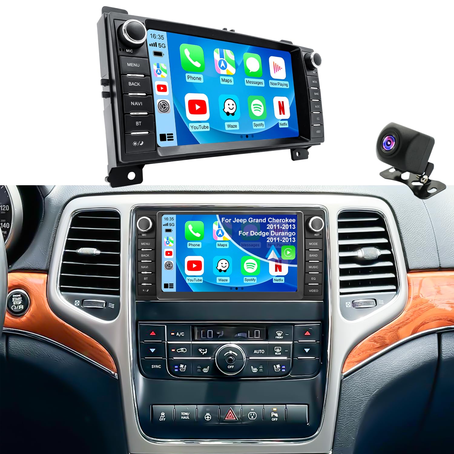 Upgrade Car Radio for Jeep Grand Cherokee 2011-2013, Dodge Durango 2011-2013, 7 Inch Android 13 Touch Screen Headunit Stereo with Wireless Carplay
