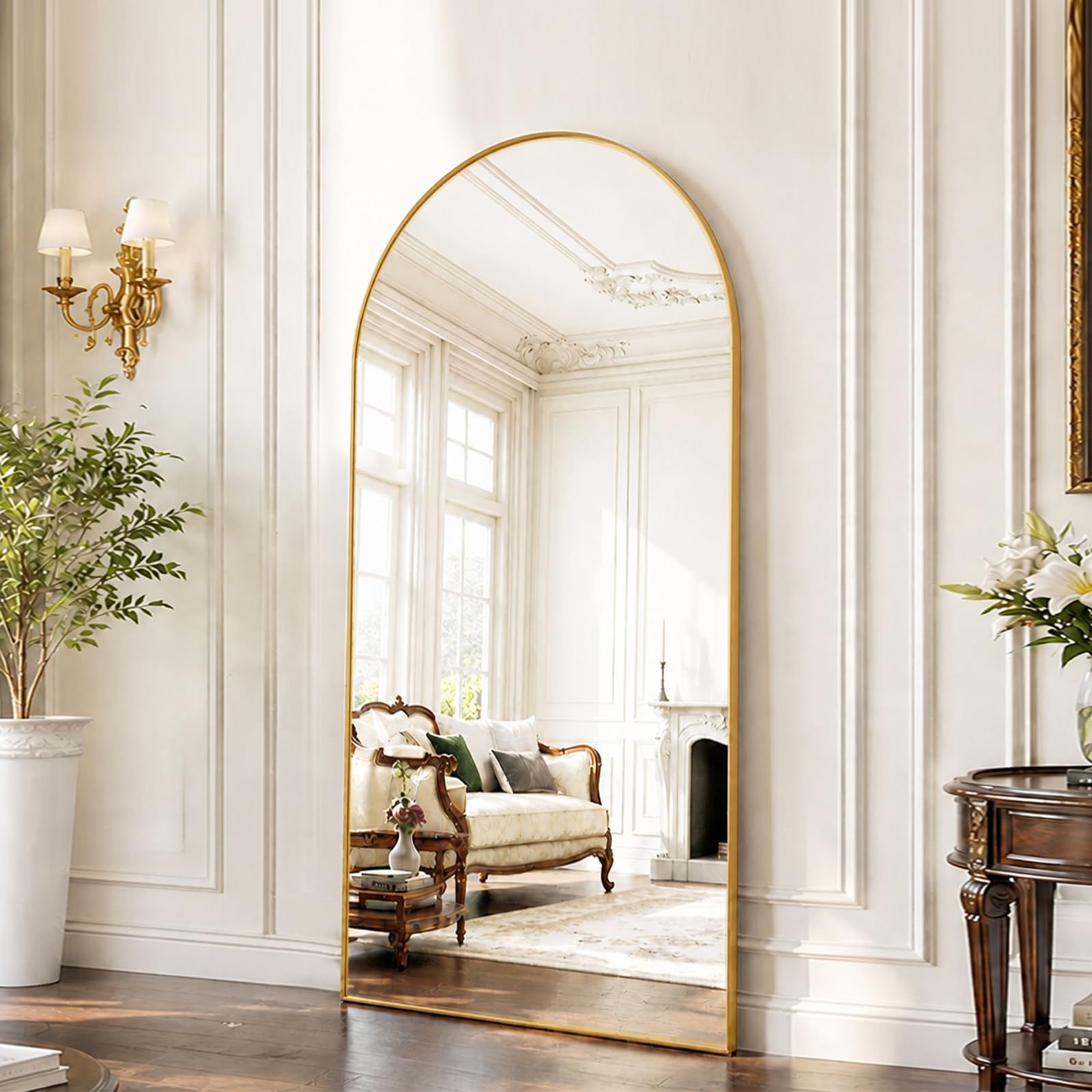 Arched Floor Mirror, Full Length Mirror with Stand 165x60cm, Ink Black