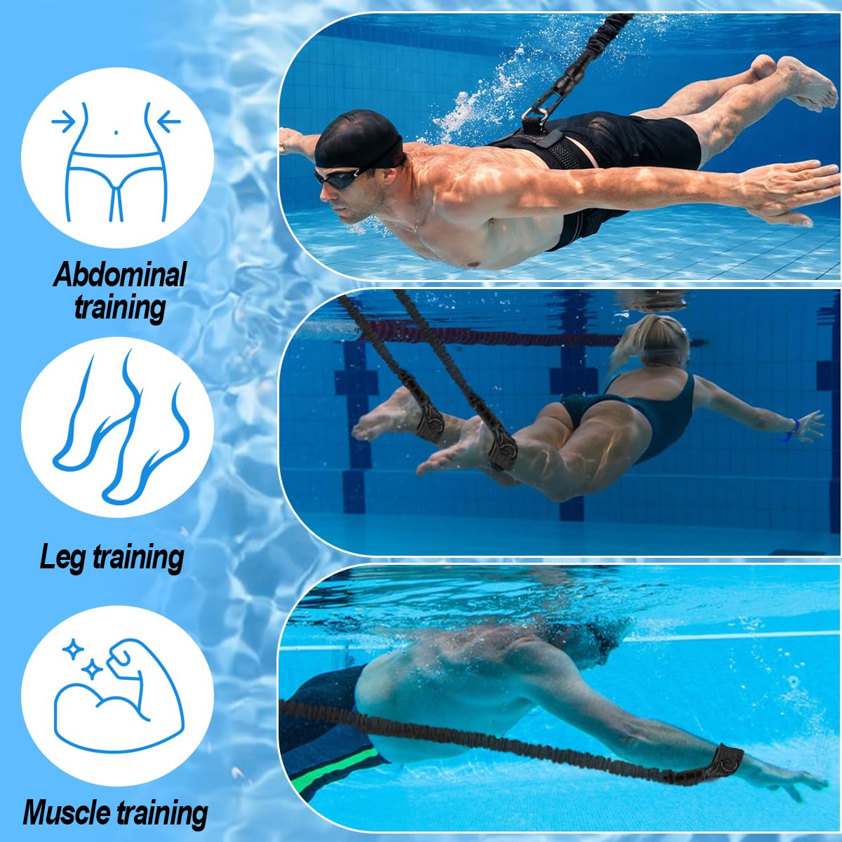 Schwimmseil für Pool Erwachsene, Schwimmgurt für Pool 2.5–7.5M, Schwimmwiderstand, Schwimmseil, Schwimmband für Pool Erwachsene