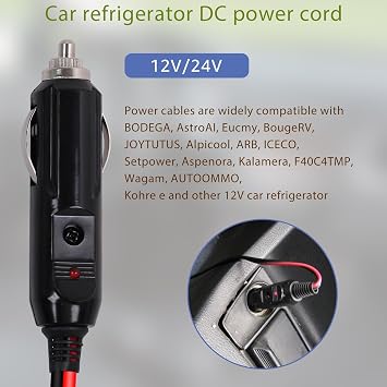 10FT 12V24V Car Refrigerator DC Power Cord, Heavy Duty Fridge Freezer Cable