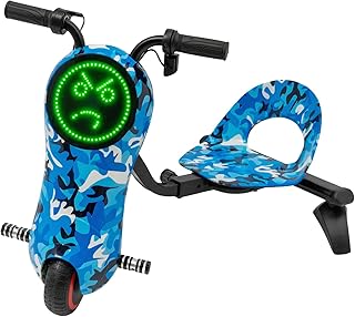 Drift Scooter LED 3 colores para niños, patinete eléctrico de deriva con 3 velocidades, motor de 180 W y batería de 3,6 Ah, a partir de 3 años, diversión y seguridad para jóvenes conductores (azul)