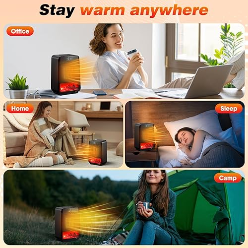 Miniatura 6 de VIHOSE Paquete de 2 calentadores de espacio portátiles para interiores de 1000 W, calentadores eléctricos de cerámica de calentamiento rápido 2s con