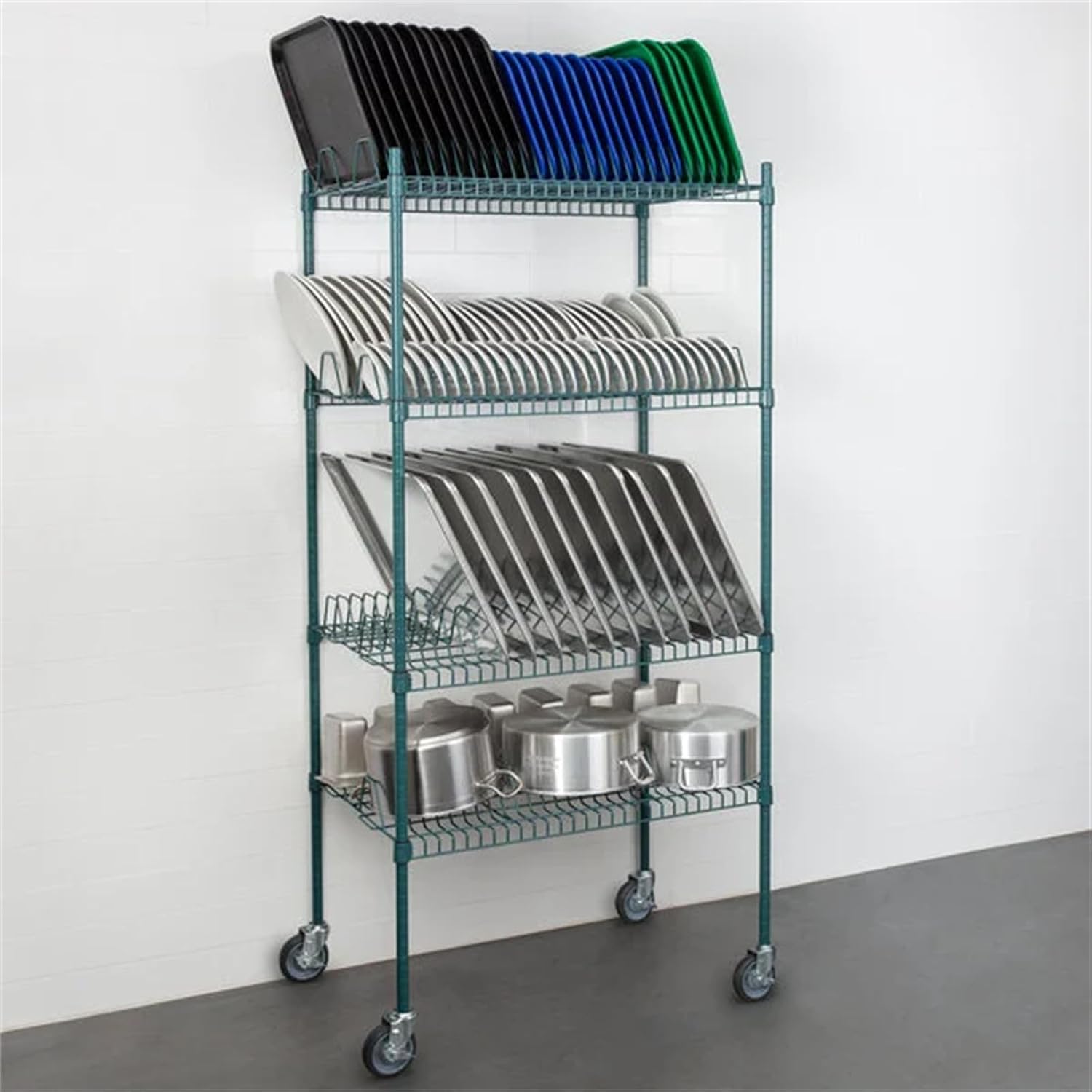 24" Wide Green Epoxy Drying Rack 4-Shelf Kit with Casters - 1 1/4" Slots WS-460EG2436D1C-NPF