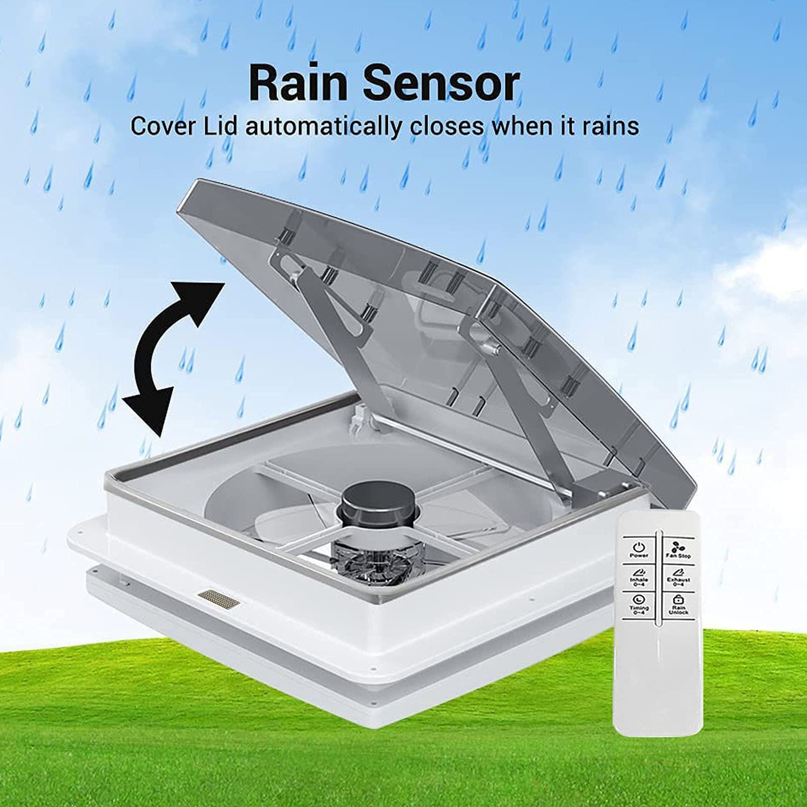 Buy Automatic 12" RV Vent Fan Ultra Less Noise Motor with Remote, Air