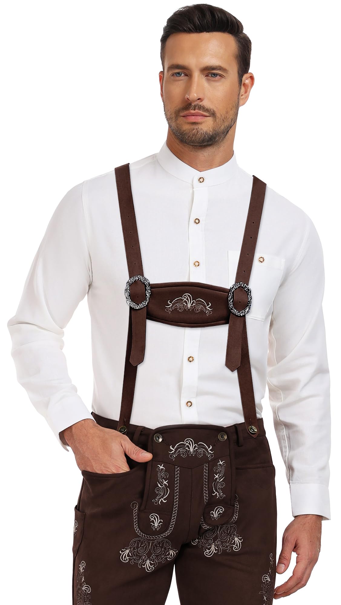 KOSMEEU Trachtenhemd Herren Oktoberfest Hemd Outfit Tracht Kariertes Hemd Weiß Trachtenhemden Freizeithemd Langarm Karohemd Baumwolle