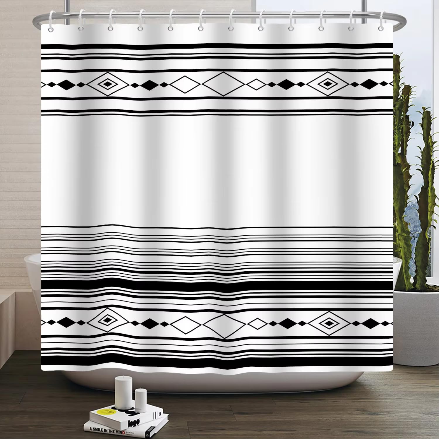 KELAIMI Abstract Geometric Shower Curtain - Modern Art Geometric Bathroom Curtains - Aesthetic Machine Washable Waterproof Fabric Bathtub Curtains with Hooks Style 1 180X210Cm