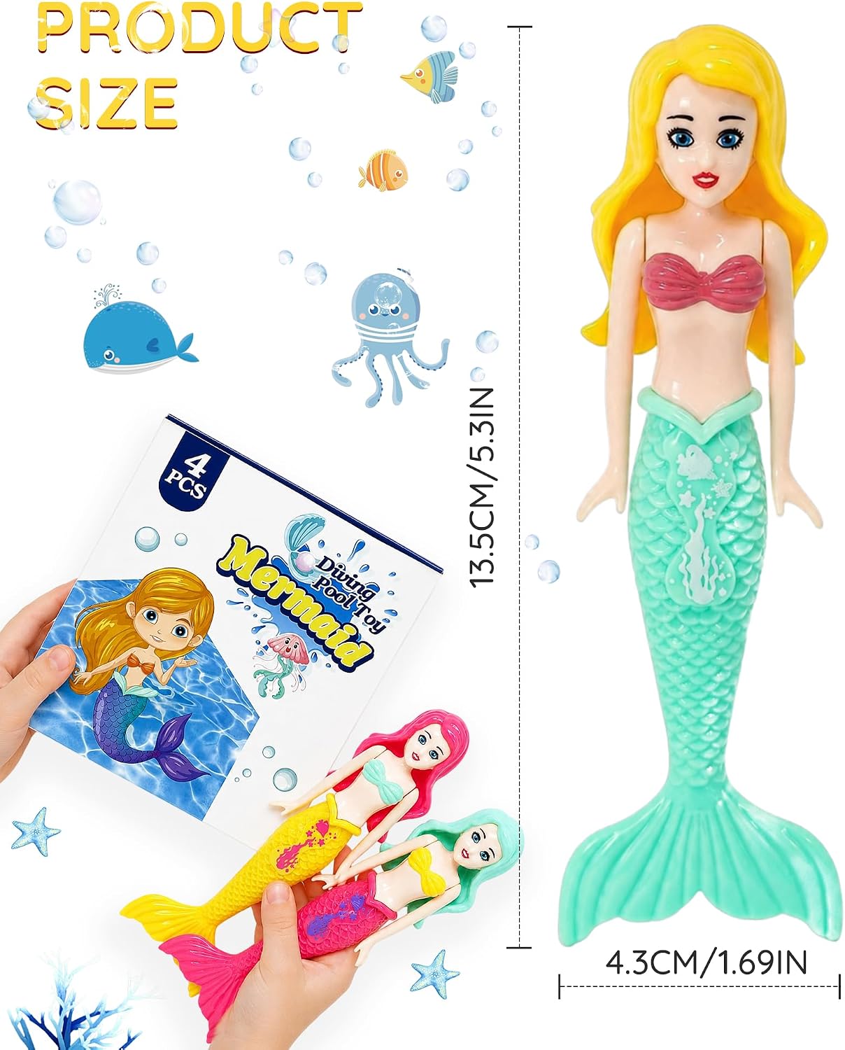 4 Pcs Mermaid Swim Dive Toys Pool Games Outdoor Water Essential Bath Accessories for Kid Toy Age 3 4 5 6 7 8 9 10 11 12 Year Old Cool Girl Boy Stuff Fun Summer Gift image 3