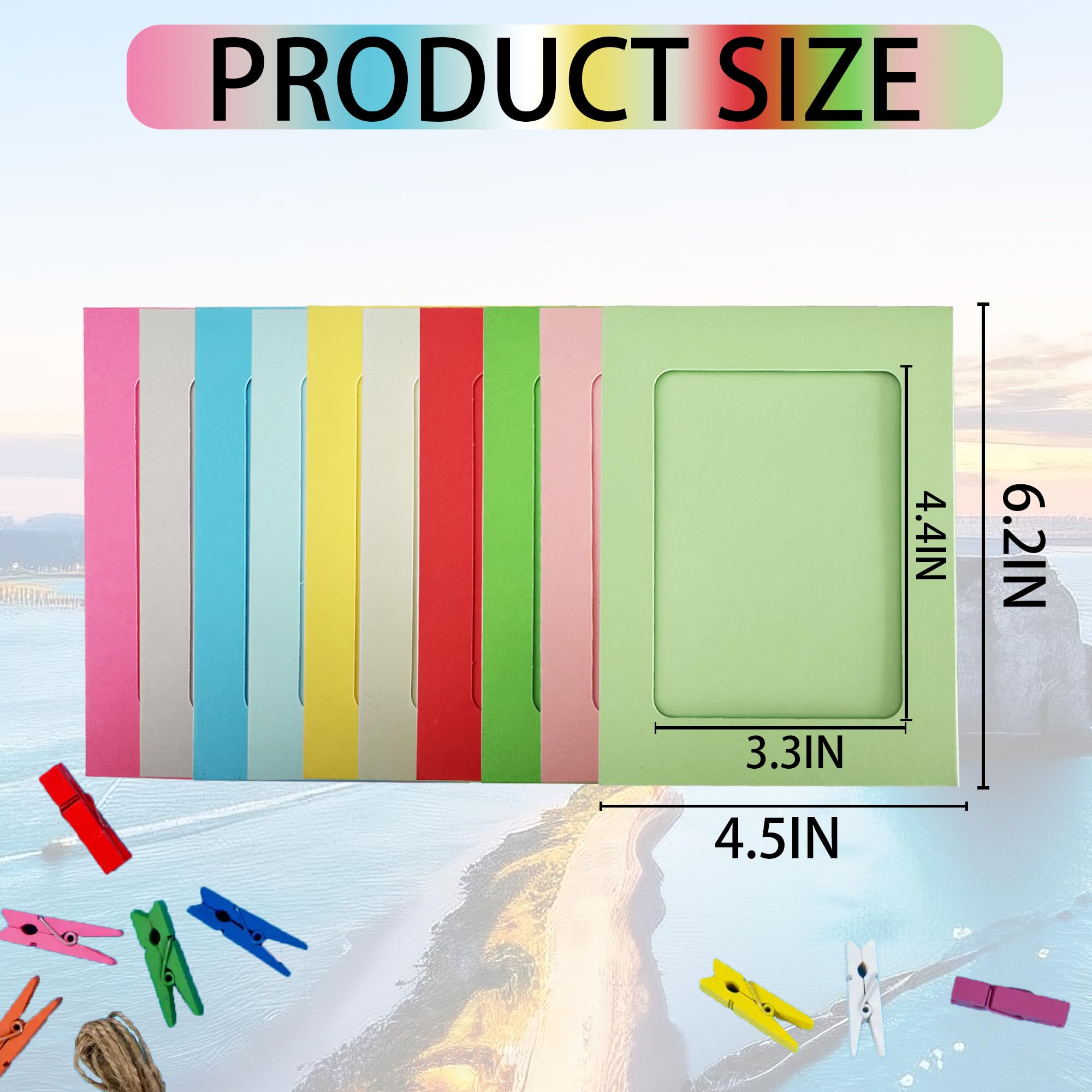 YOOBABOO 10 Colors Paper Picture Frames,paper picture frames 4.5x6,Cardboard Picture Frames With Clips And Hanging Ropes(Color)