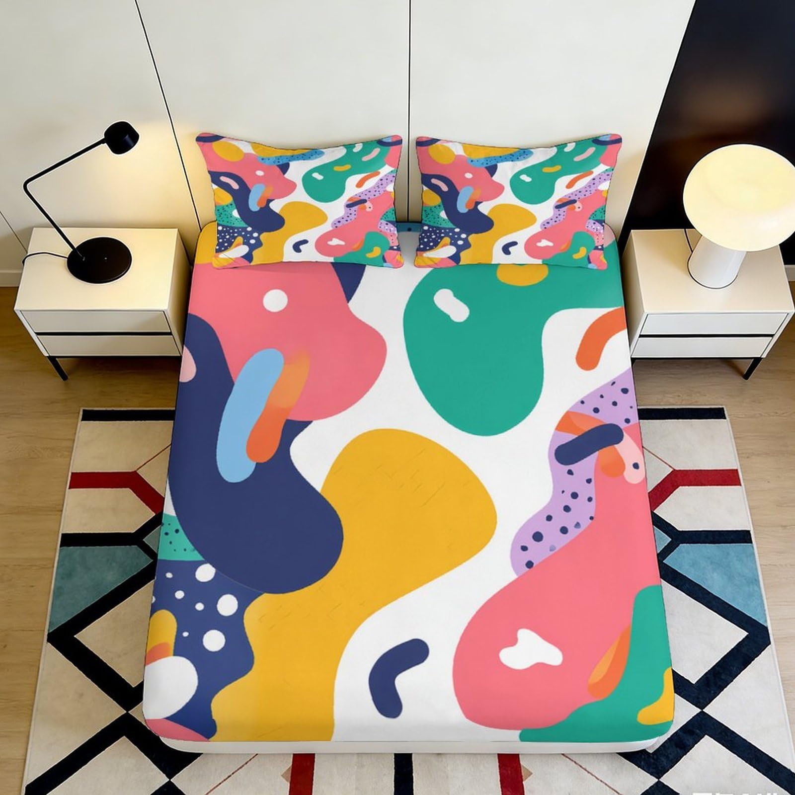 Pnayamiorkfel Style-4 3D Printed Abstract Color Splash Fitted Sheet Microfiber Multicolor Art Mattress Cover For Bedroom Dorm Decor 90X200x25cm